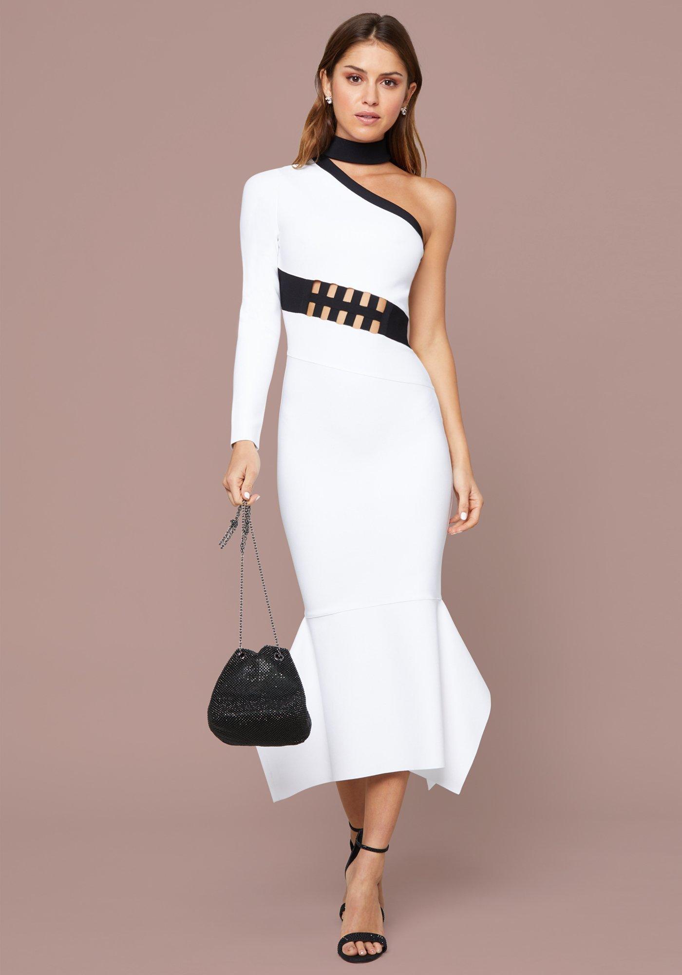 Bebe Synthetic Camilla Bandage Dress In White Black White Lyst
