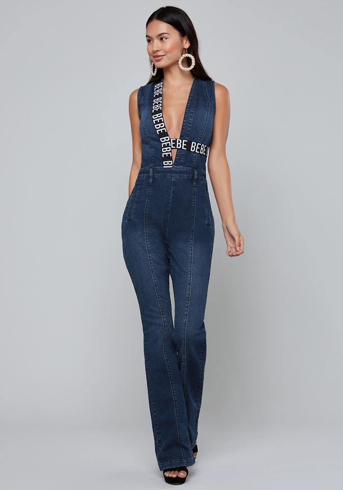 bebe denim jumpsuit