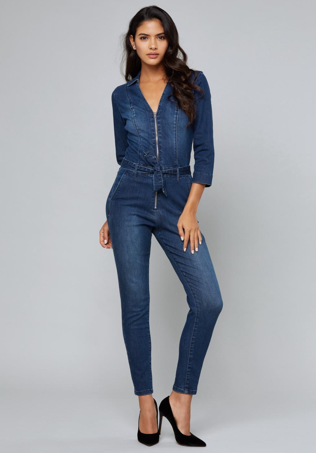 denim tie waist jumpsuit