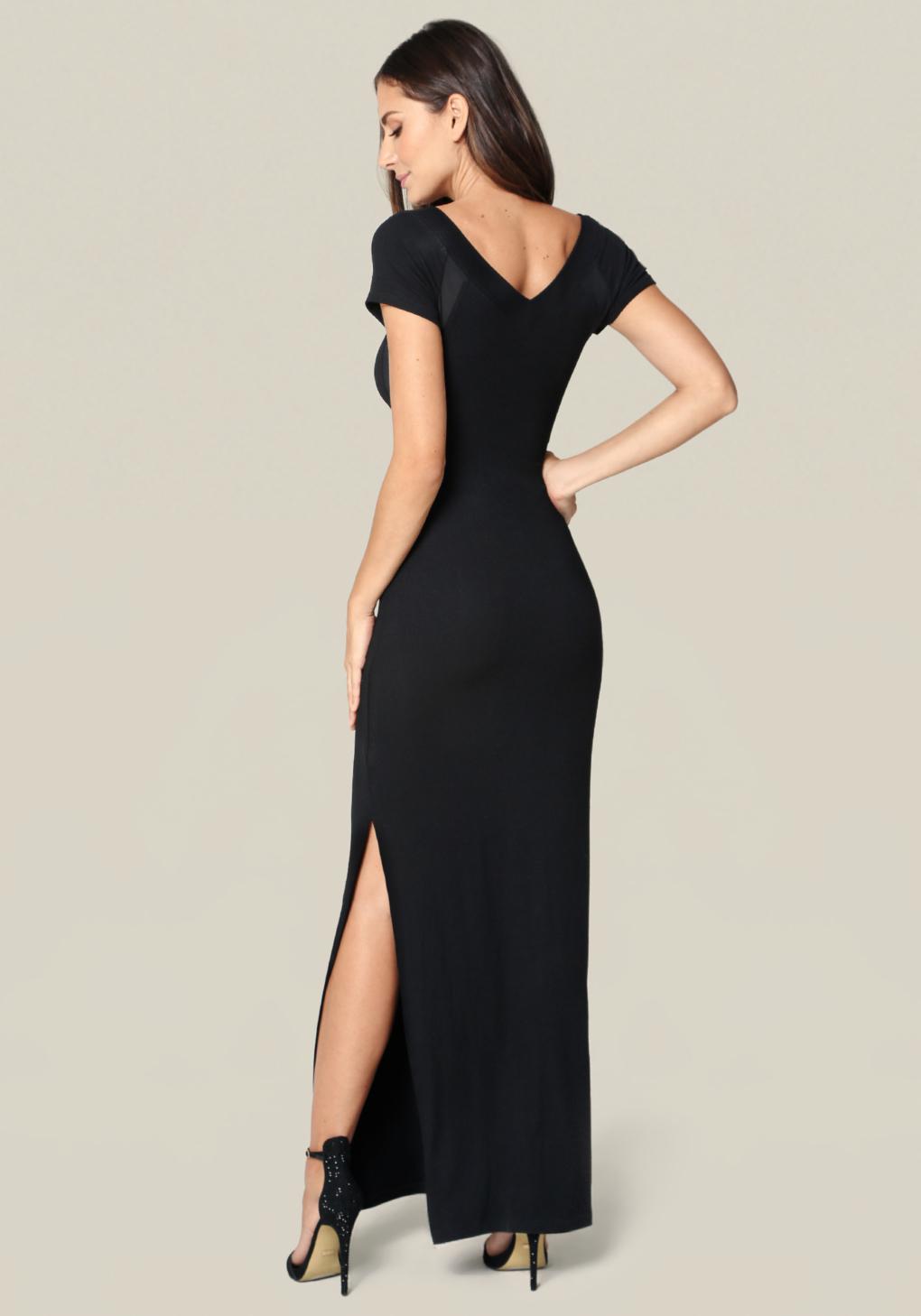 Bebe Synthetic Logo Mesh Panel Maxi Dress In Black Lyst