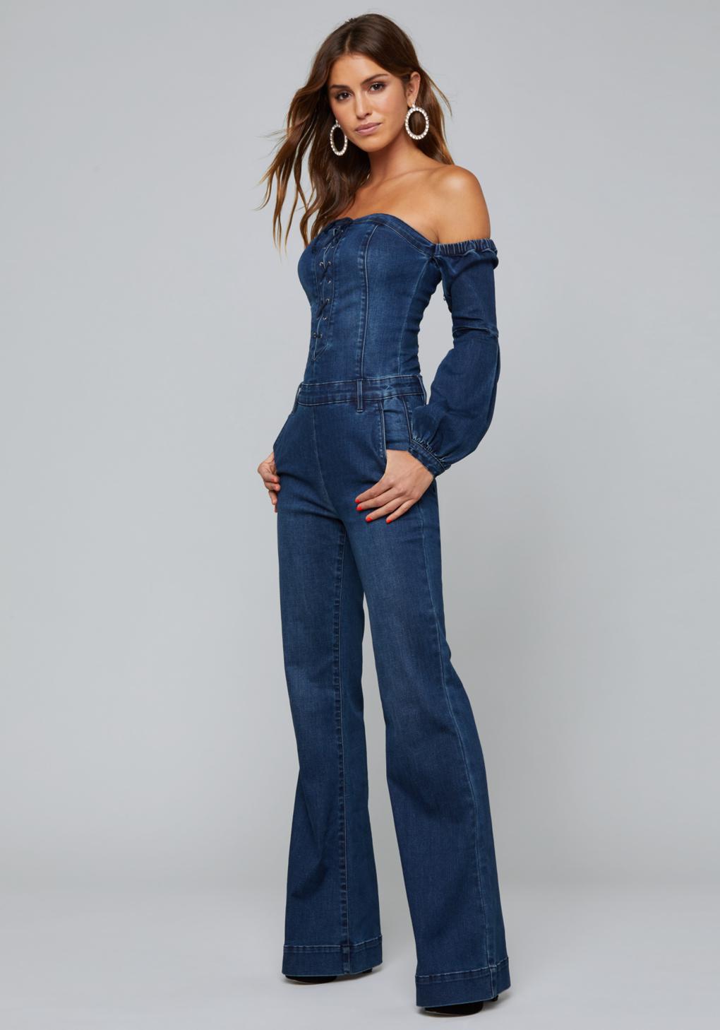 bebe denim jumpsuit