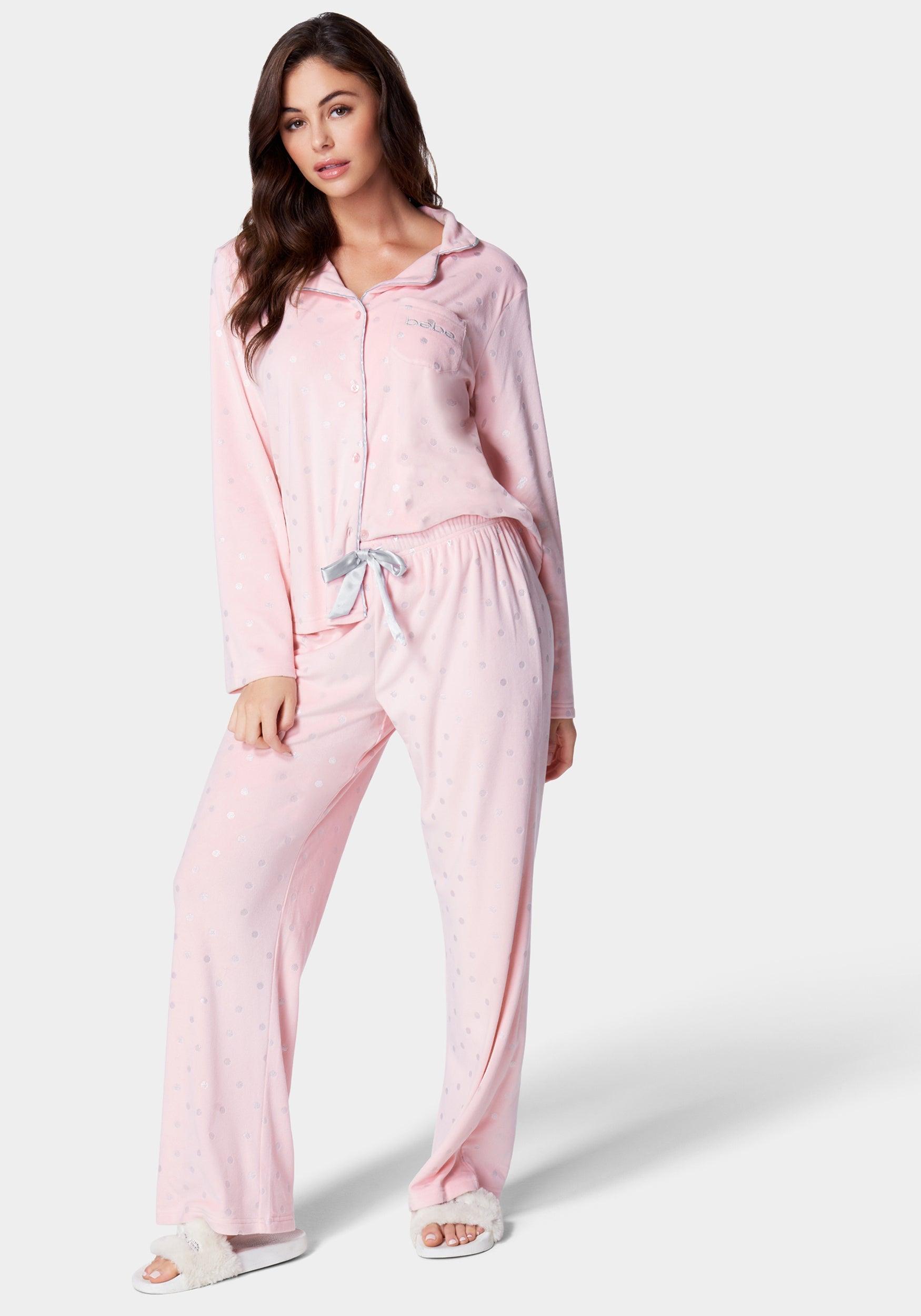 Bebe Silver Foil Plush Pajama Set in Pink | Lyst