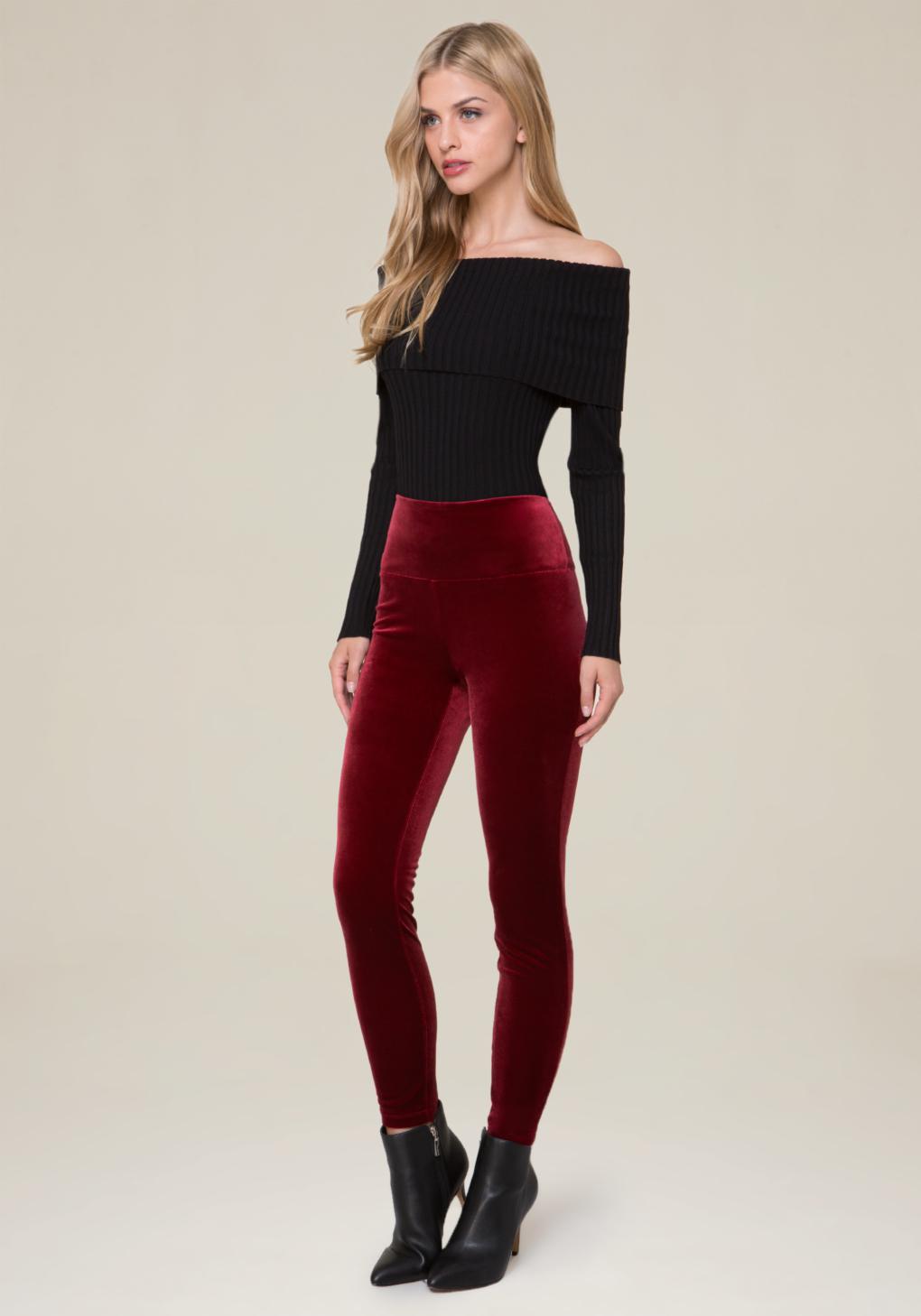 Lyst Bebe Velvet Leggings in Red