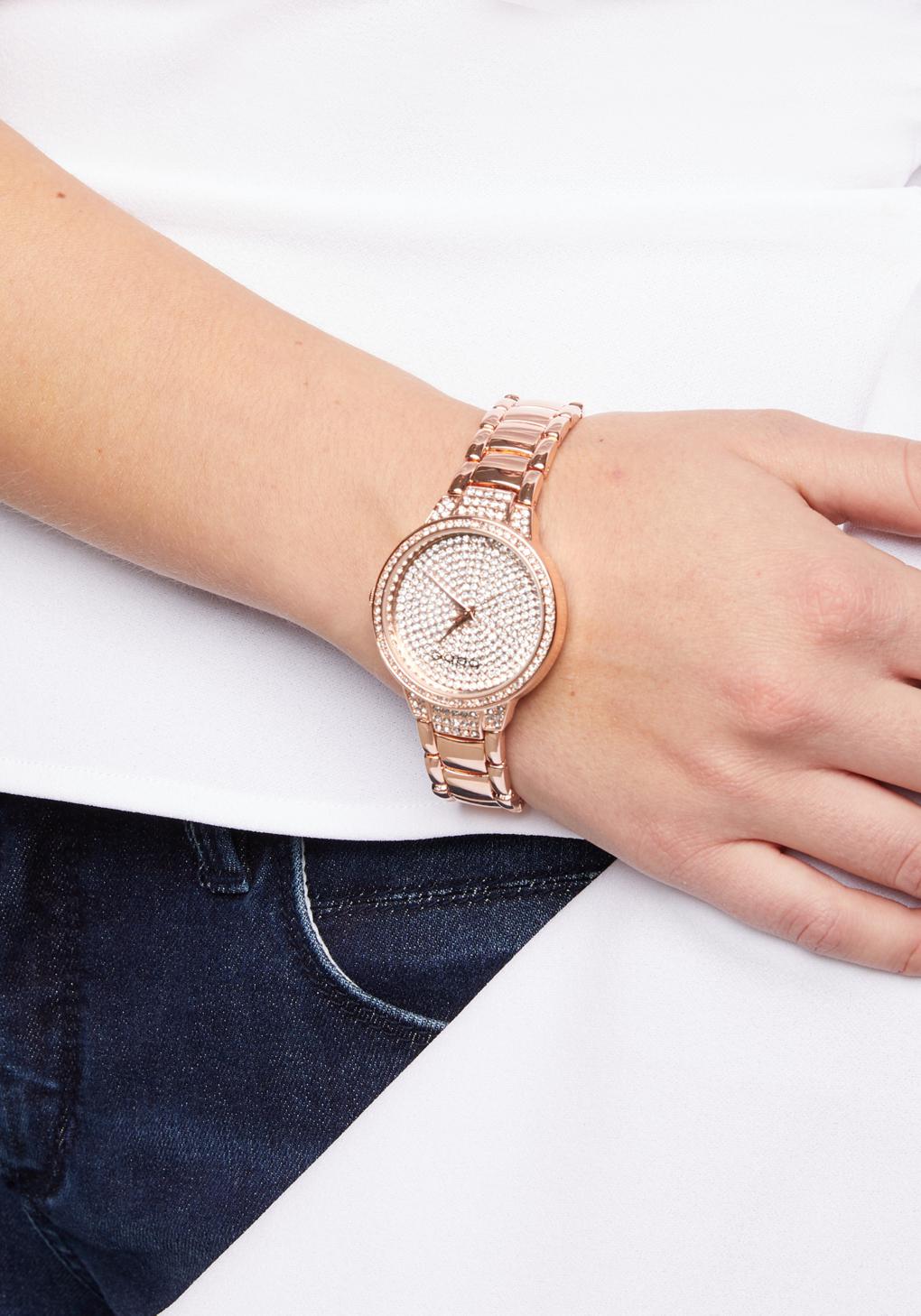 Bebe Crystal Boyfriend Watch In Rose Gold Pink Lyst