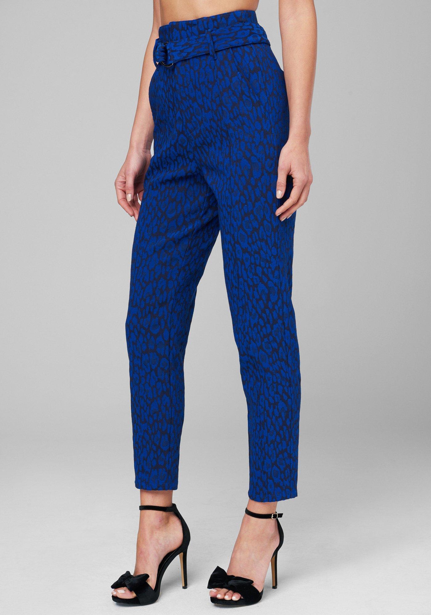 Bebe Cotton High Waist Leopard Crop Pants in Blue - Lyst