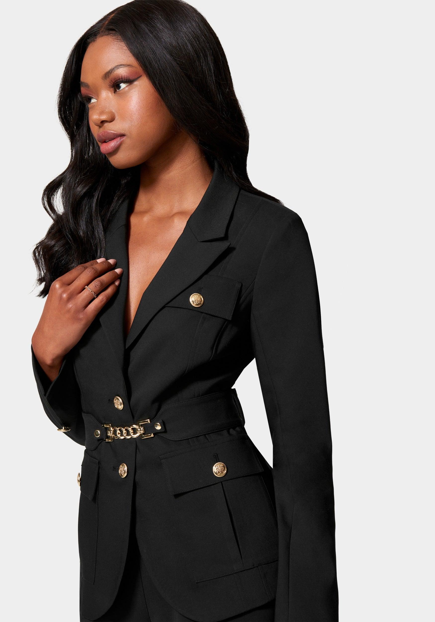 Bebe Cotton Sateen Belted Pocket Jacket 