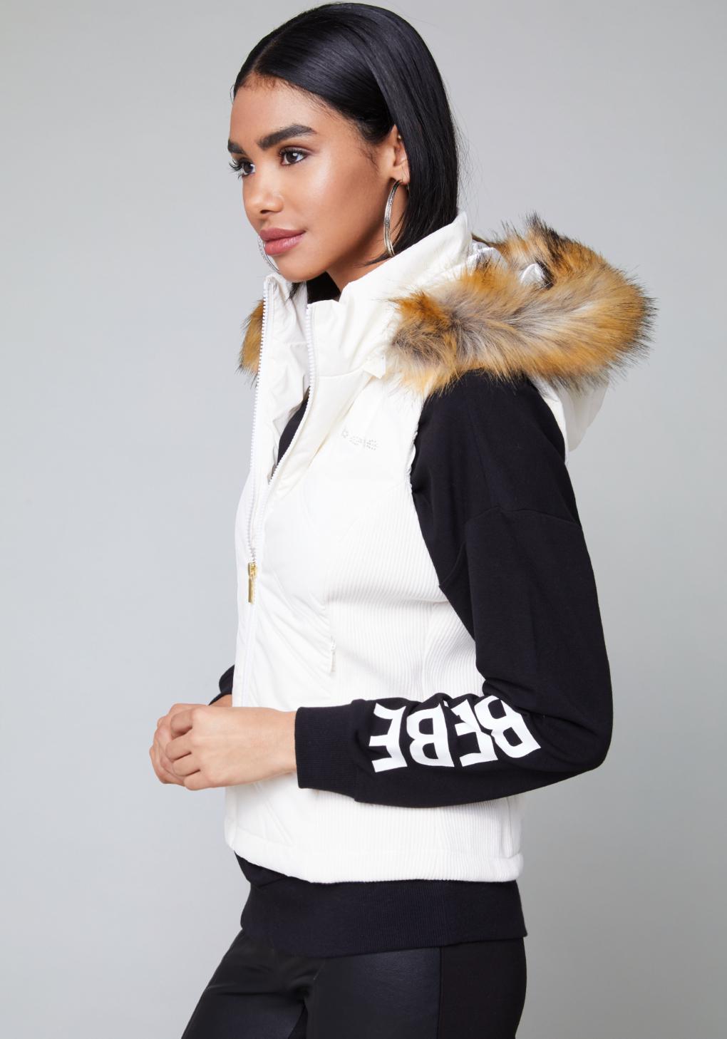 Bebe Hooded Puffer Vest in White - Lyst