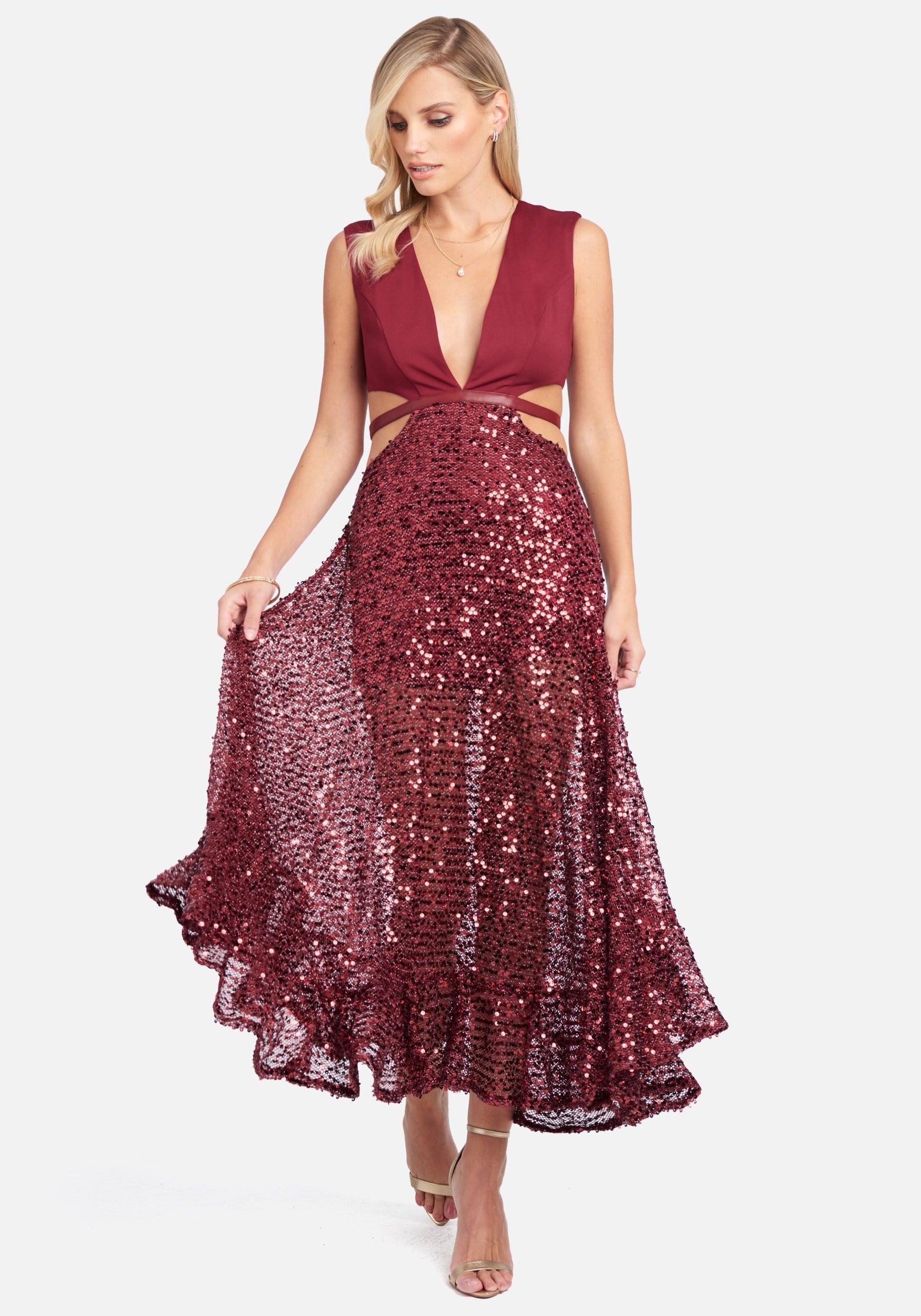 Bebe Sequin Mesh Gown in Red | Lyst