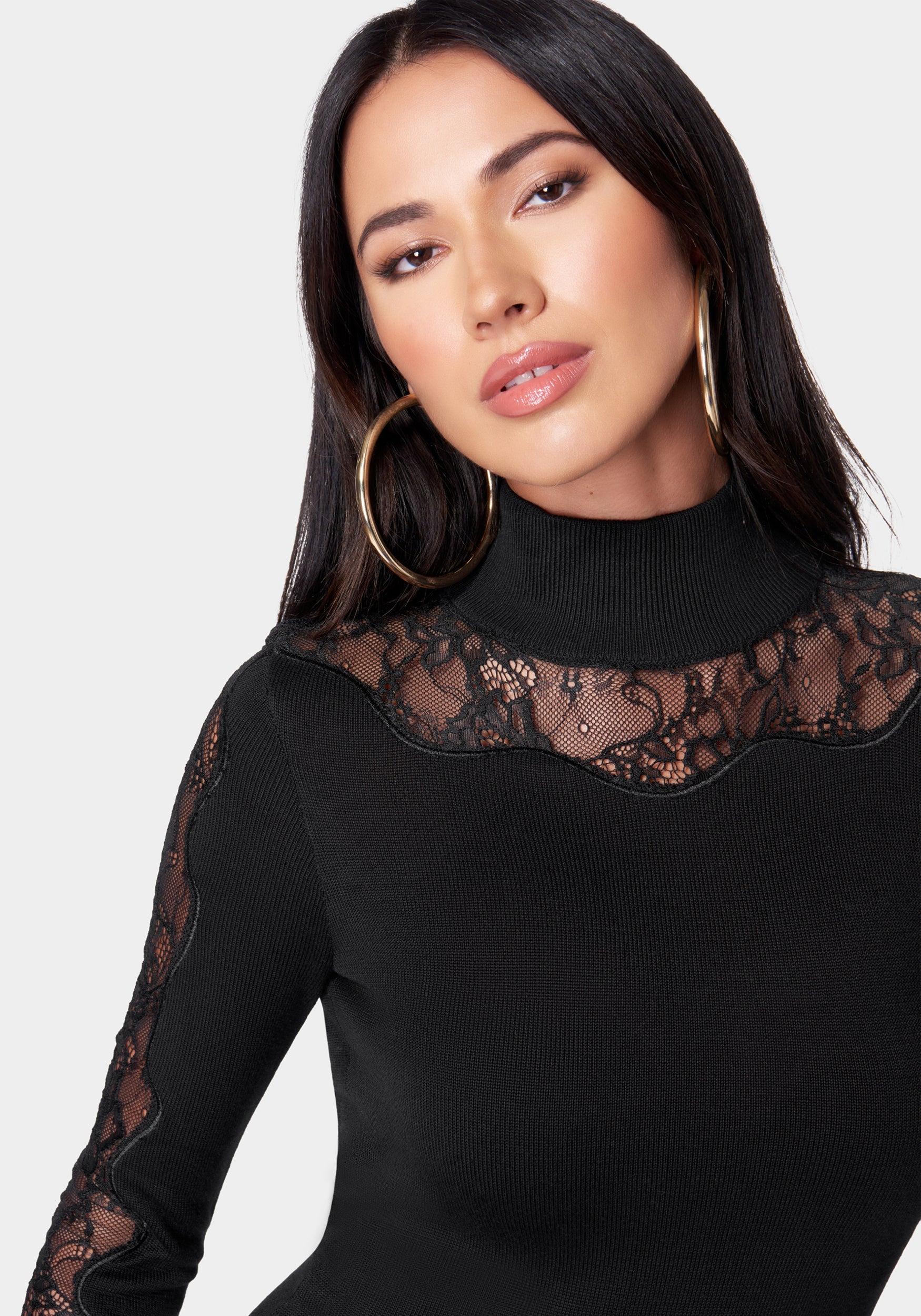 Bebe Lace Inset Sweater Dress in Black Lyst
