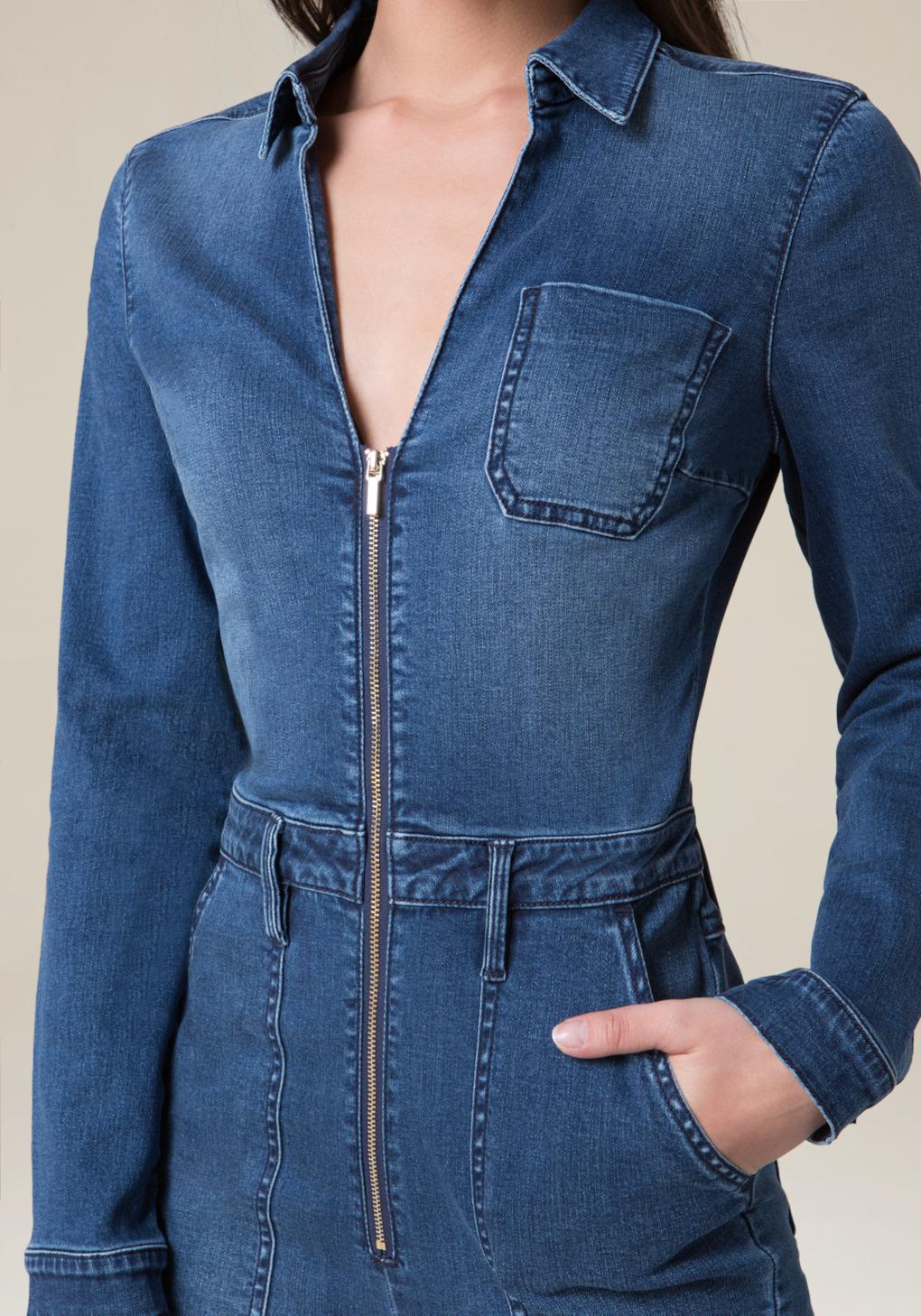 denim jumpsuit with zipper