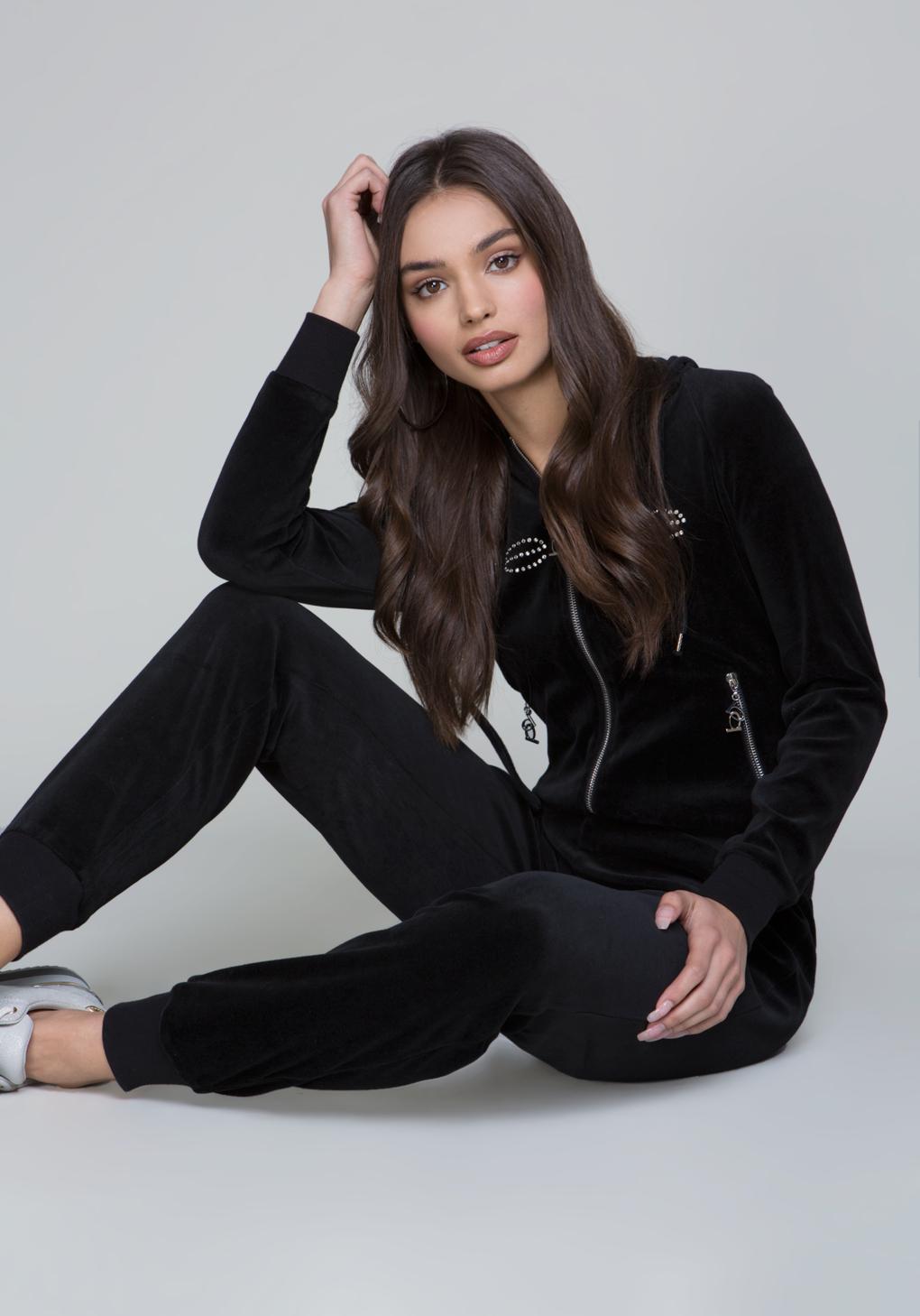 Bebe Cotton Logo Velour Jumpsuit In Black Lyst