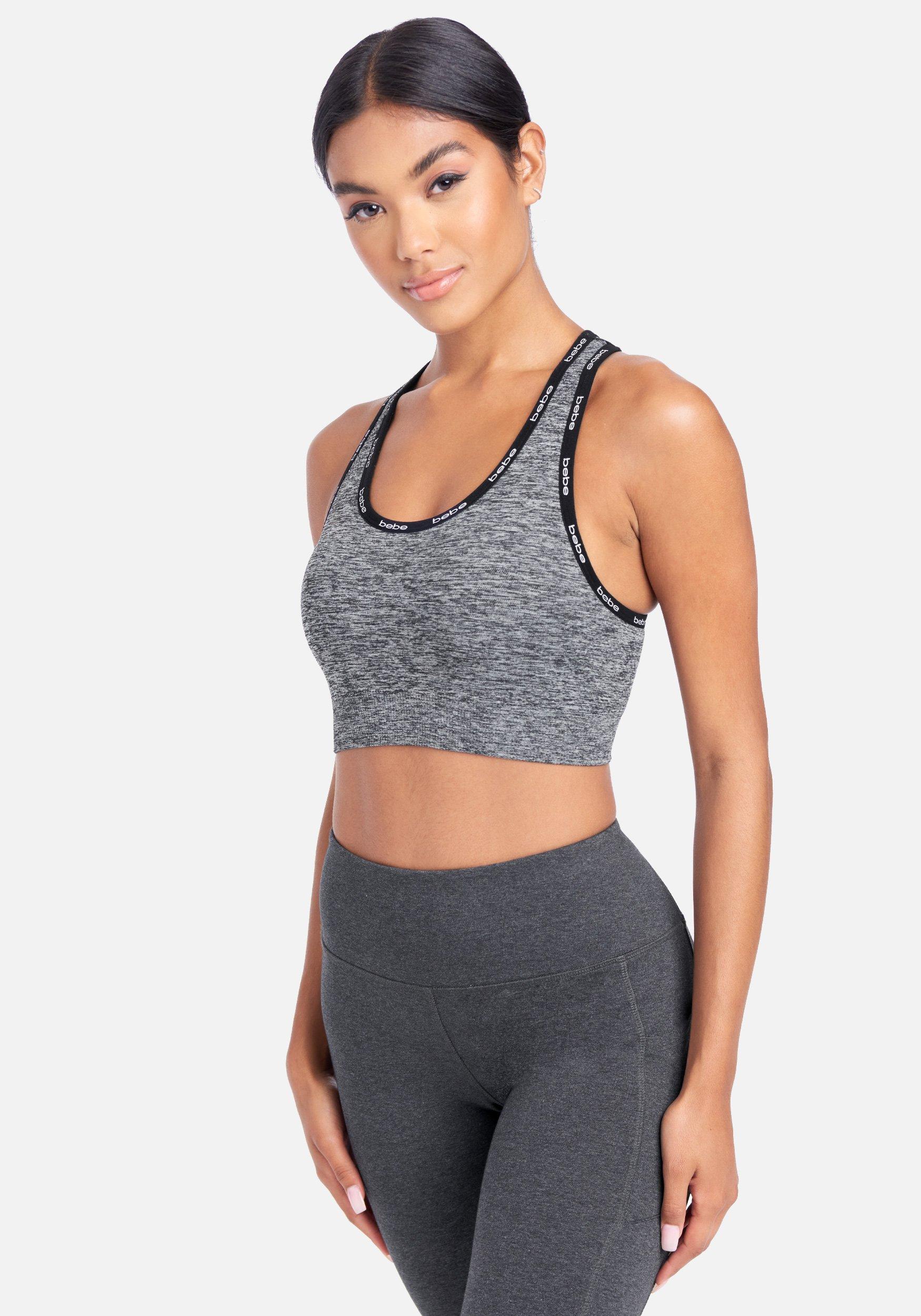 Bebe Synthetic Sport Mini Logo Sports Bra In Charcoal Grey Grey Lyst