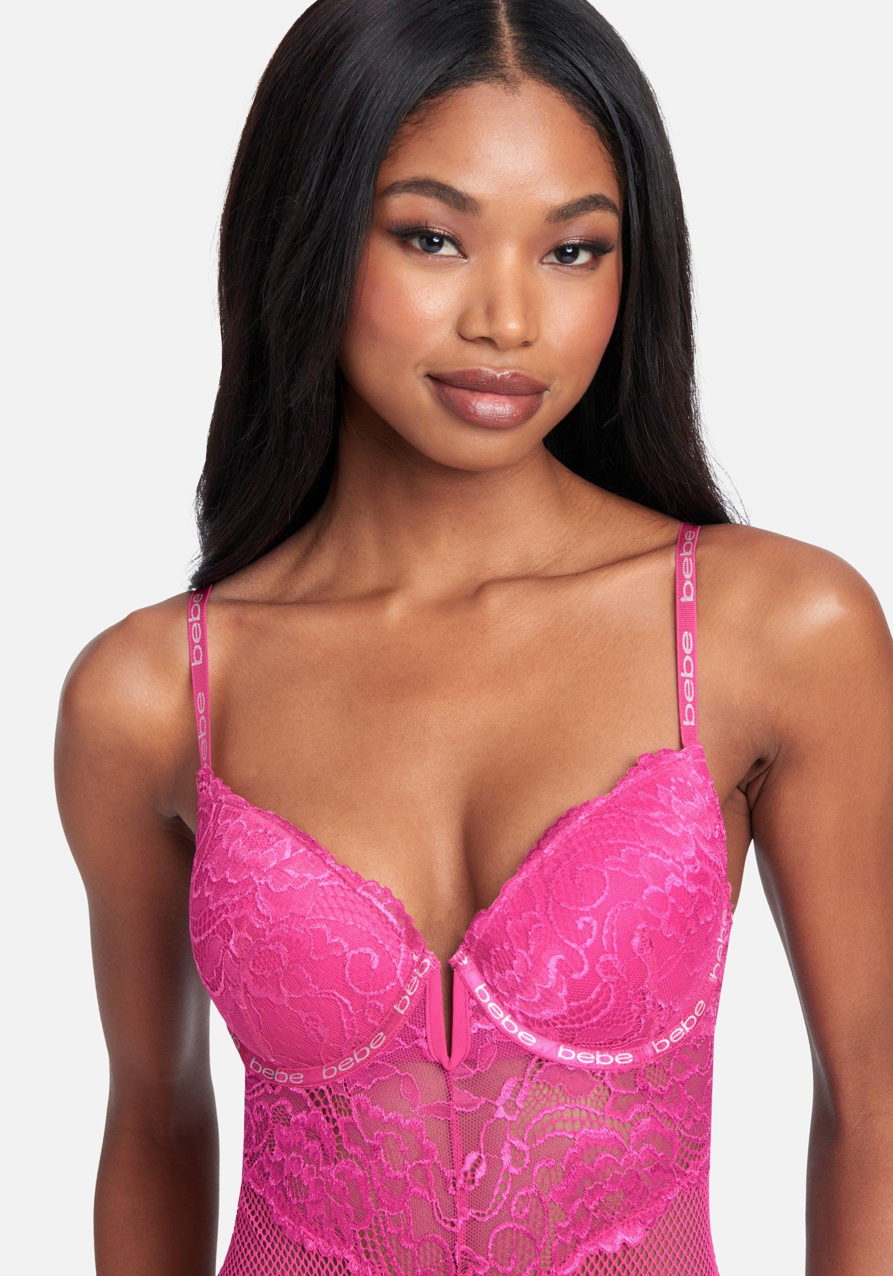 Bebe Tag Free Pushup Lace Bodysuit in Pink