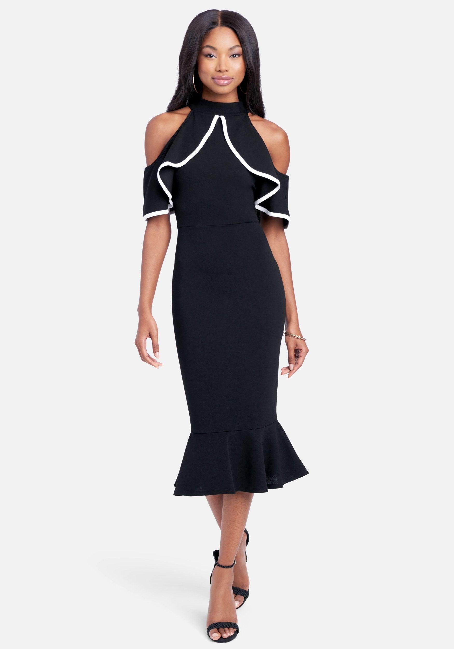 high neck off shoulder dress