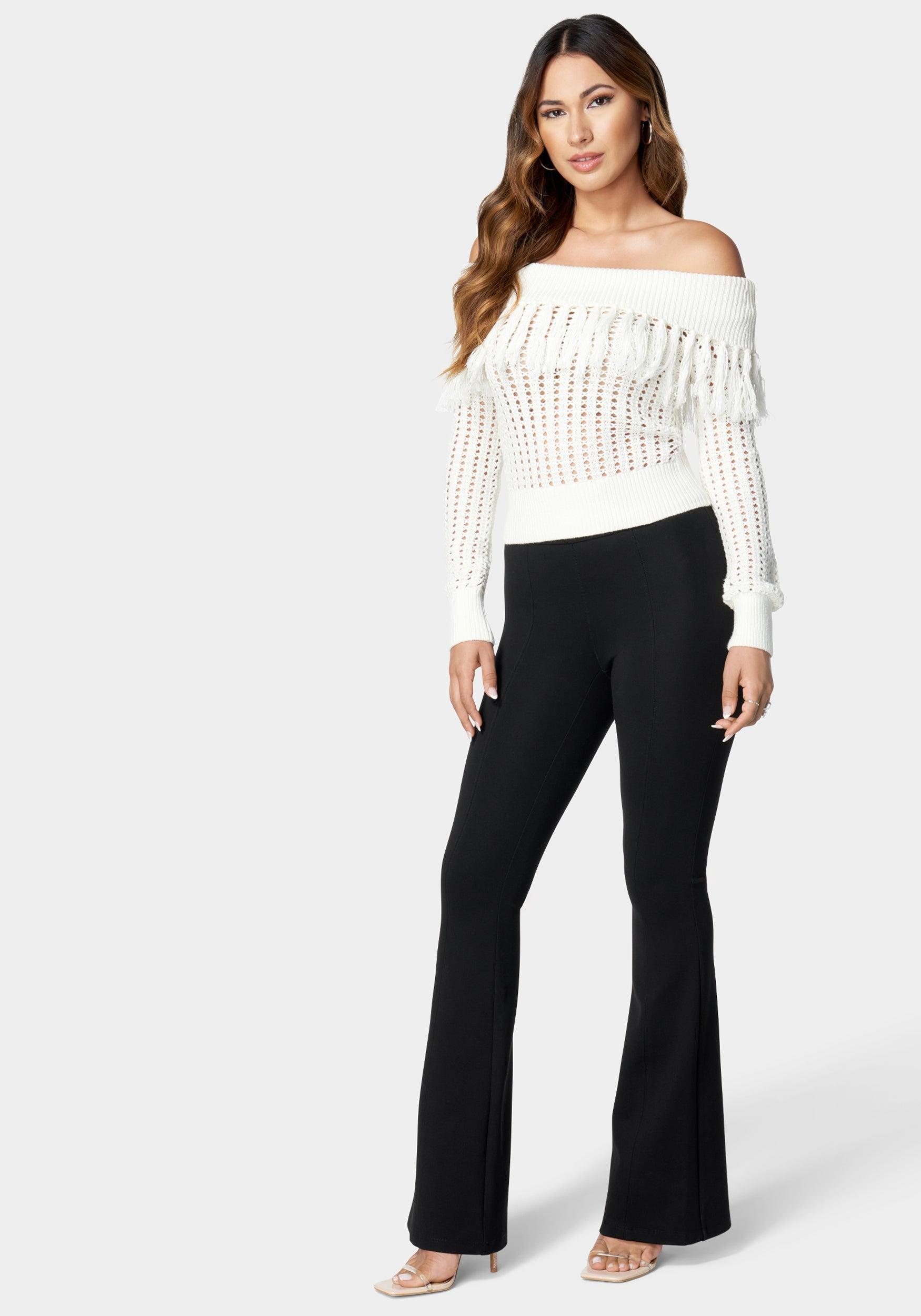 Bebe Flared Pull On Knit Pant in Black | Lyst