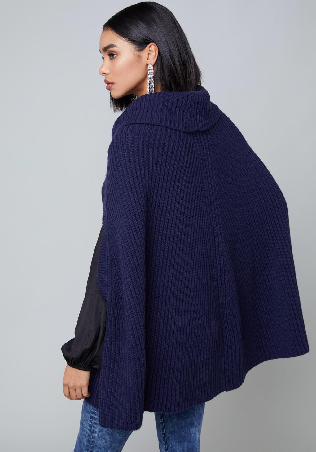 Bebe Synthetic Soulie Poncho Sweater In Blue Lyst