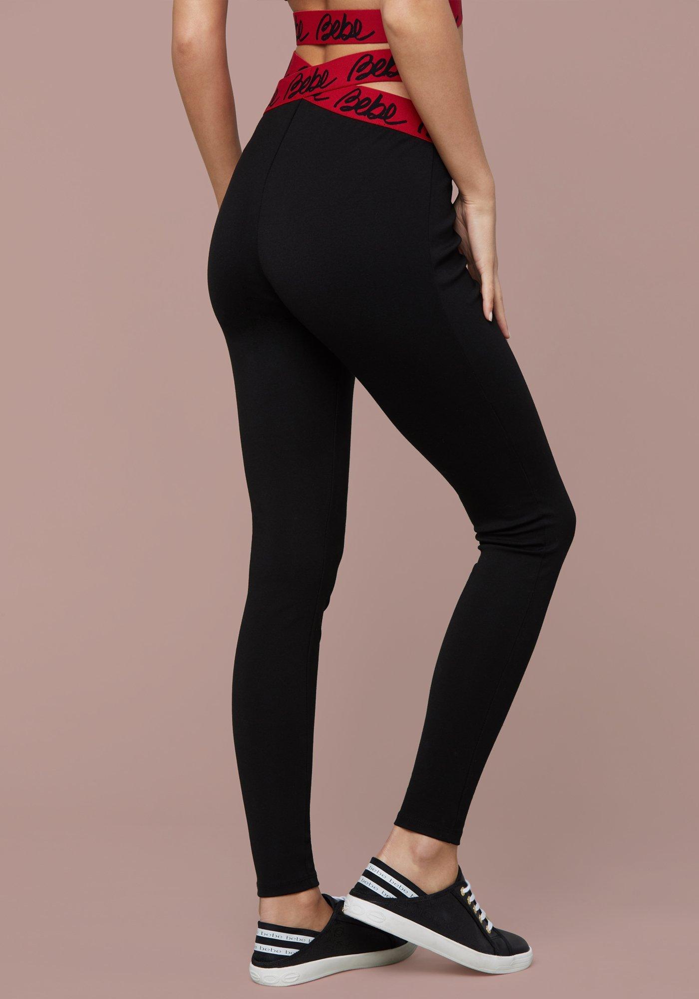 Bebe Synthetic Aubri Logo Tape Leggings In Black Lyst