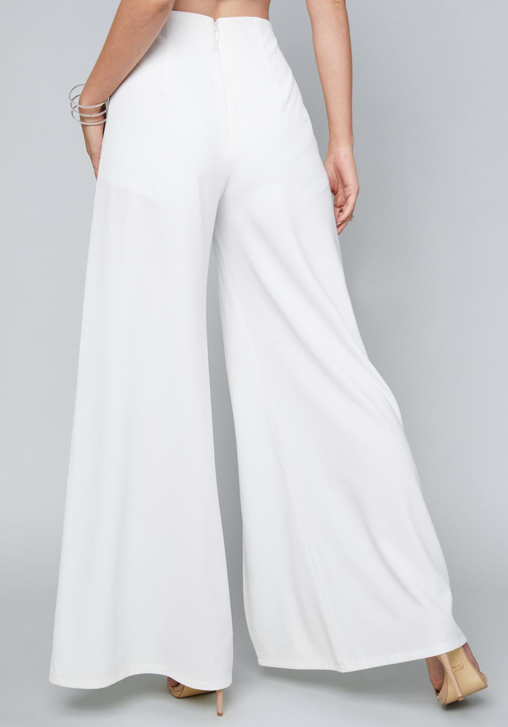 white wide leg pants with slits