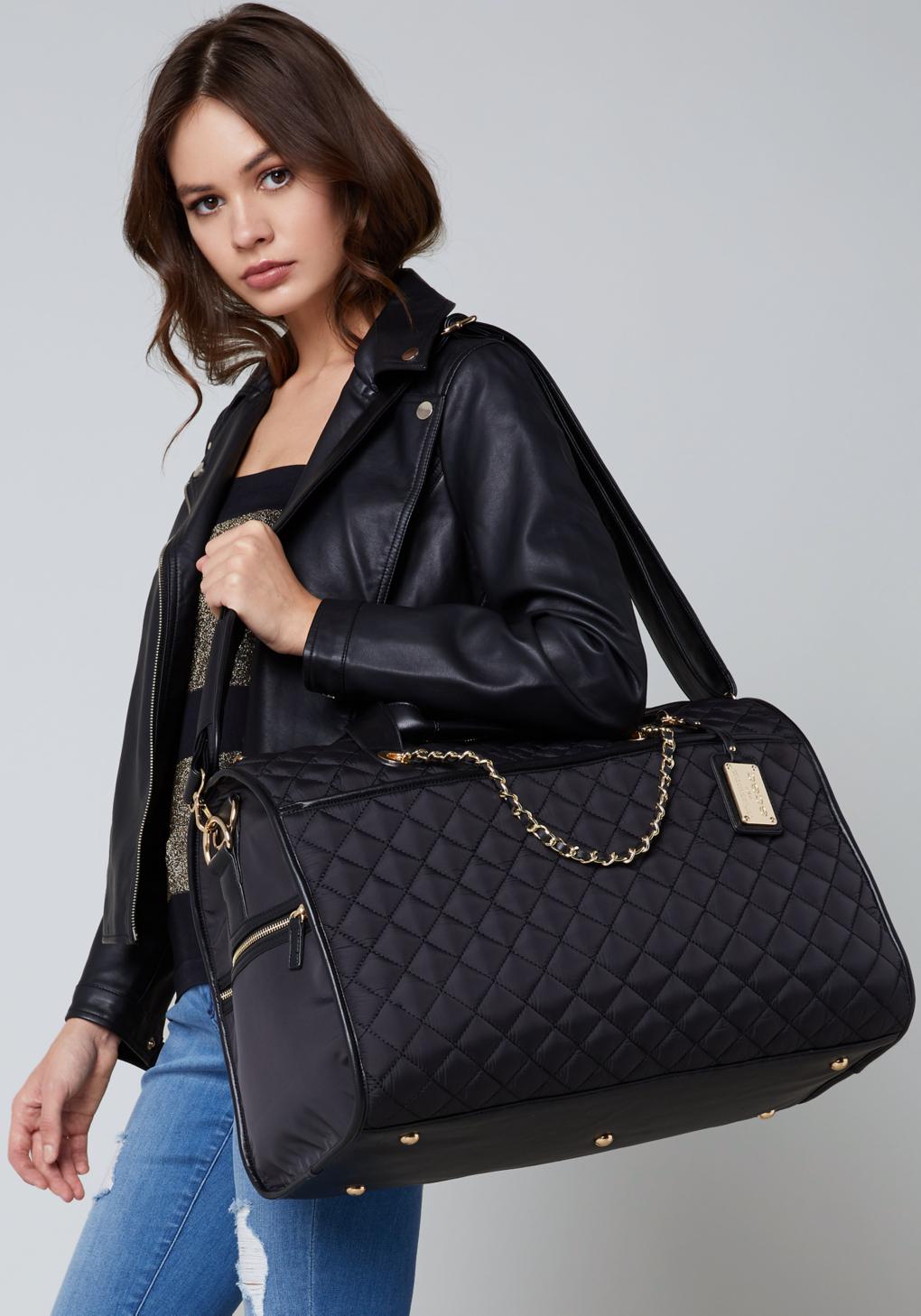 New BEBE Ariana Black Velvet Weekender Large Satchel Hand Bag Travel Purse $149