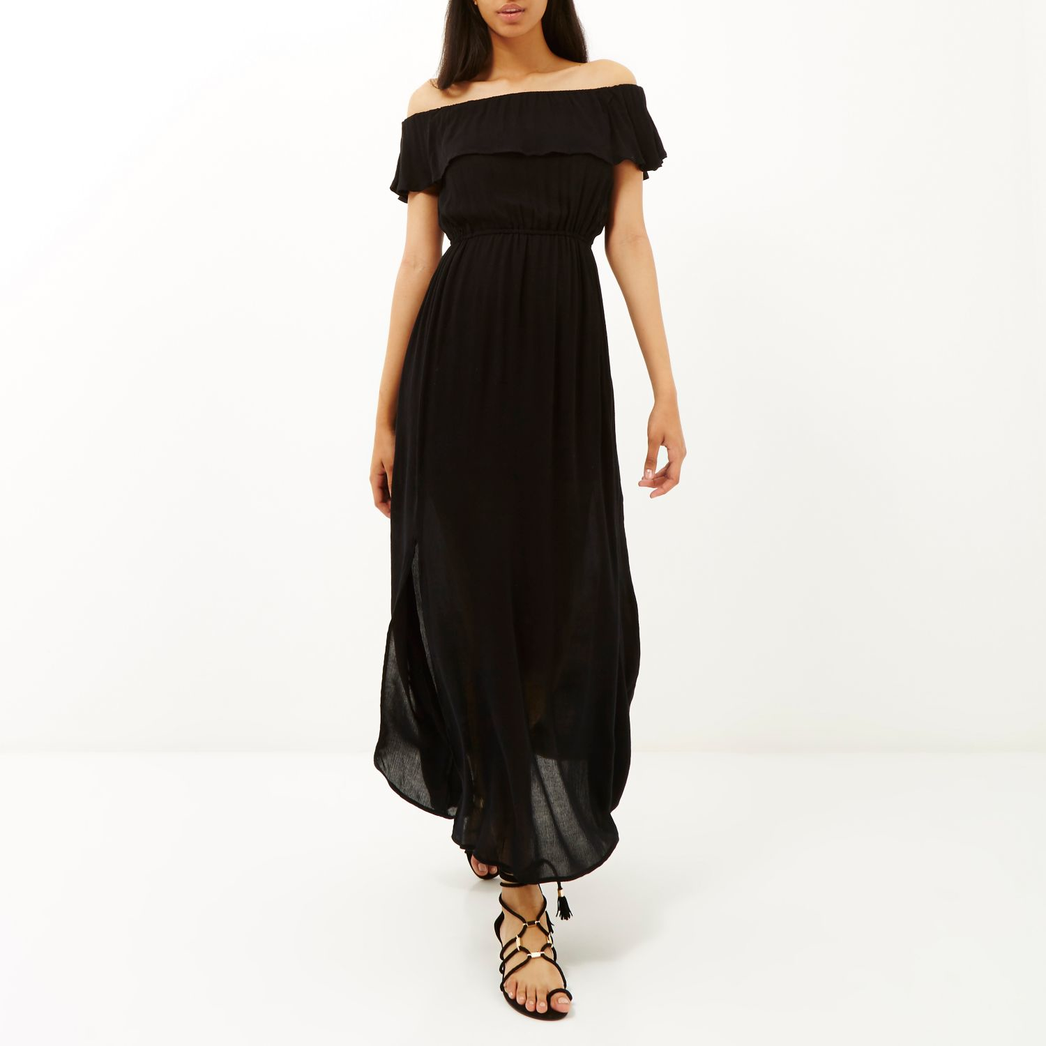 river island red bardot maxi dress