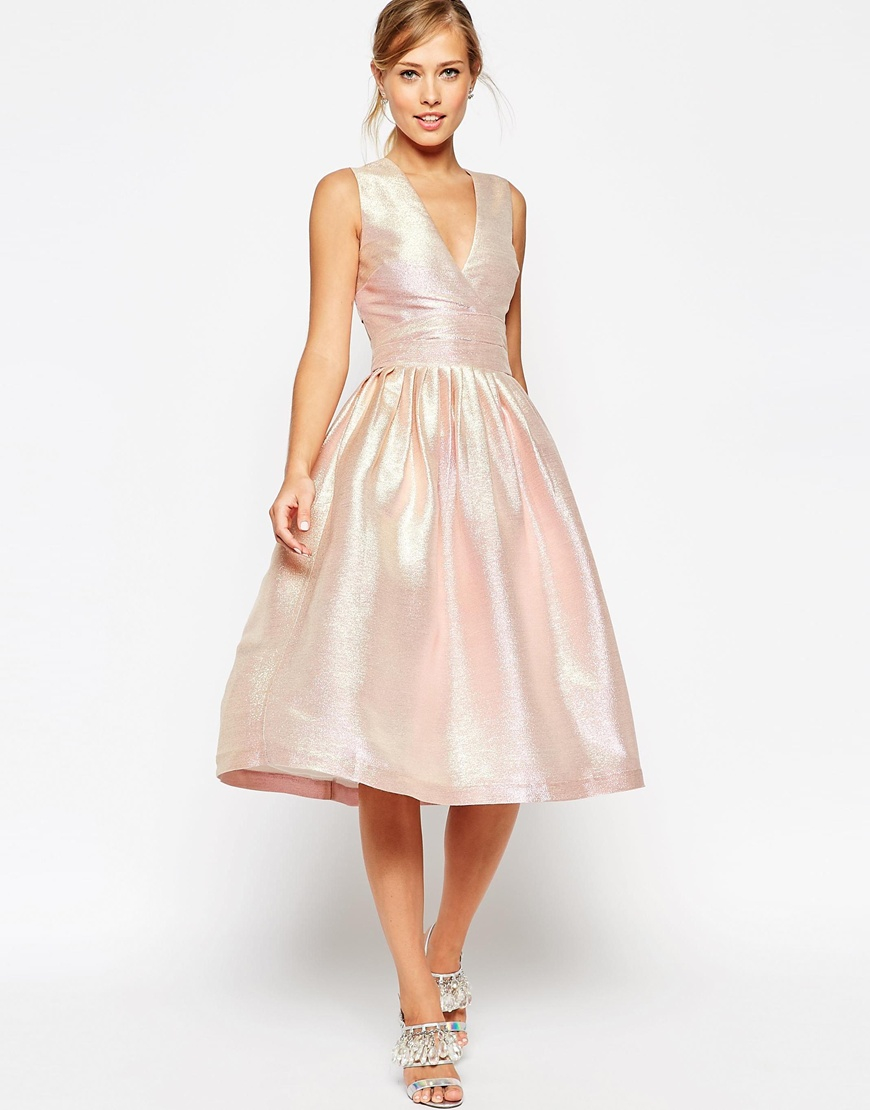 pink formal midi dress