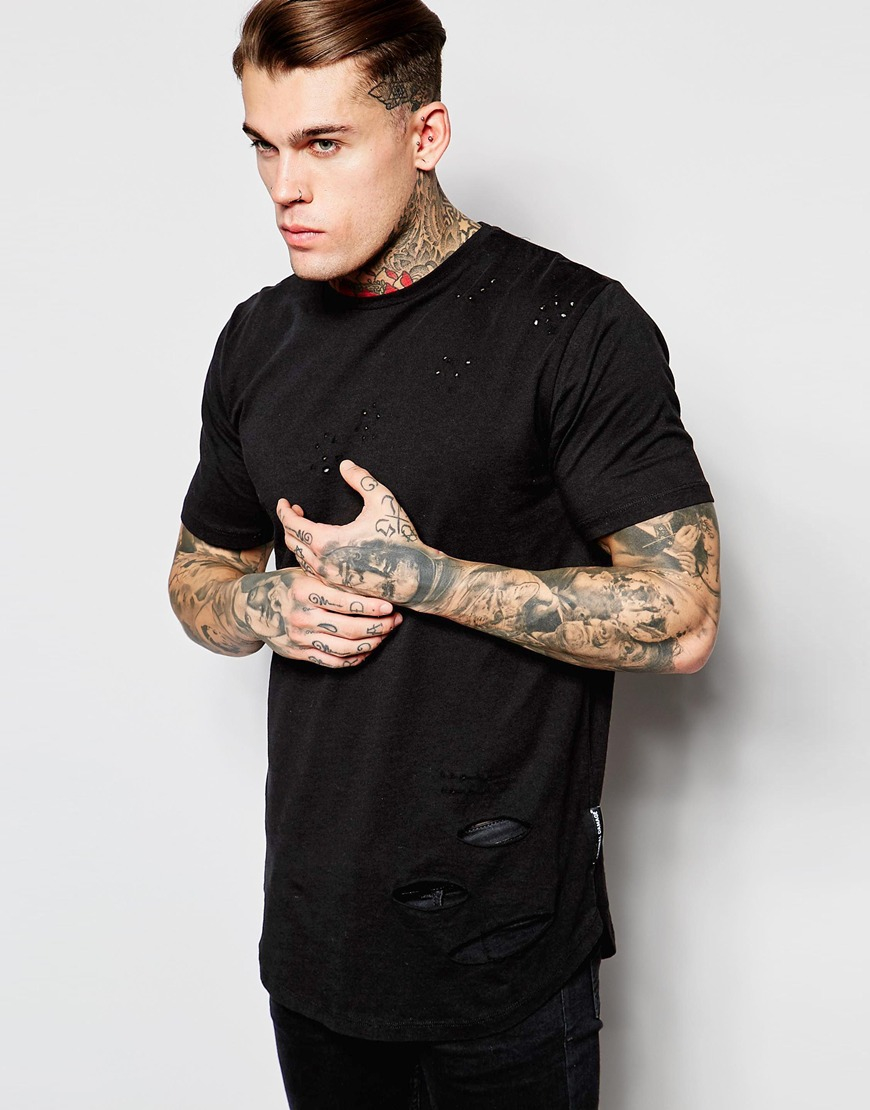 Criminal Damage Distressed T-shirt With Rips in Black for Men | Lyst