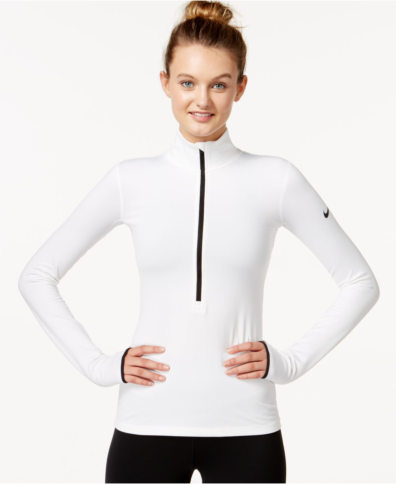 Nike Pro Hyperwarm Half-zip Dri-fit Pullover in White/Black (White) | Lyst