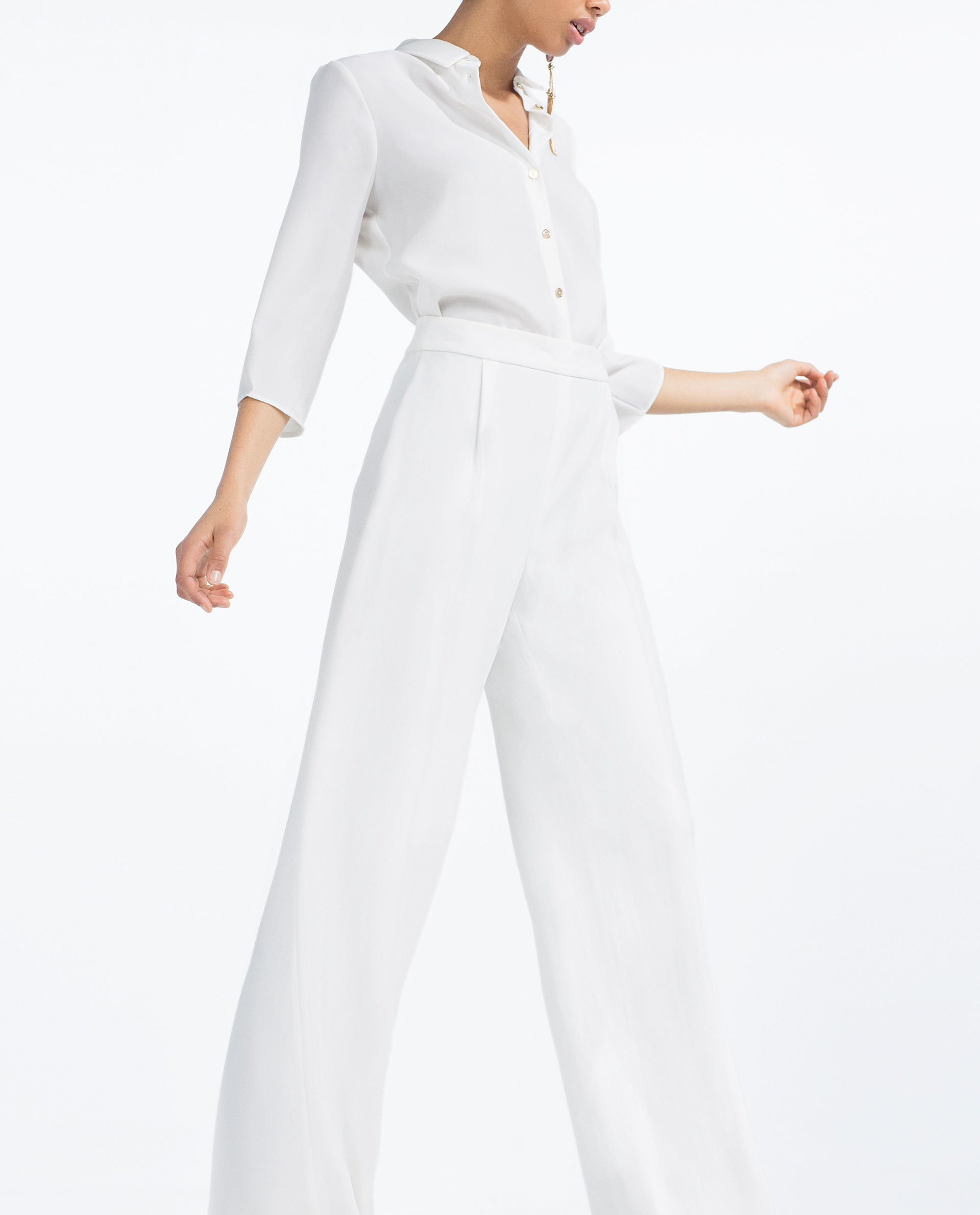 Zara Flowing Palazzo Trousers in White | Lyst