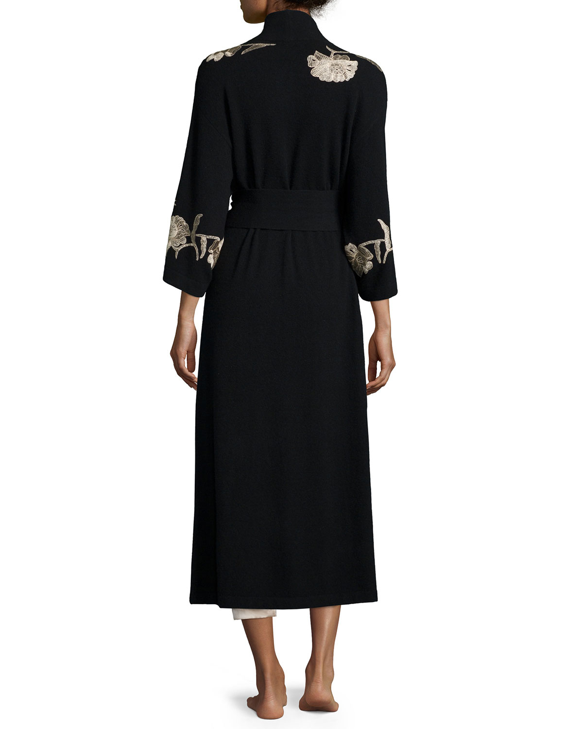 Lyst Neiman Marcus Embroidered Cashmere Robe in Black