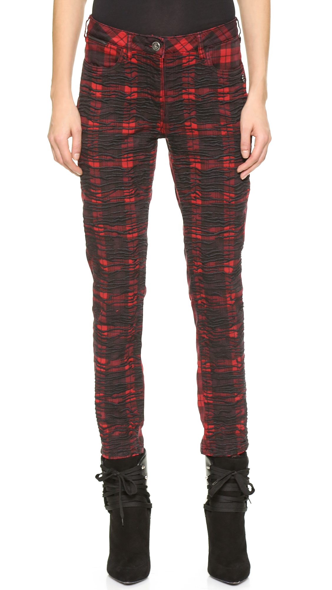 Maison Scotch Plaid Pants - Black/Red 