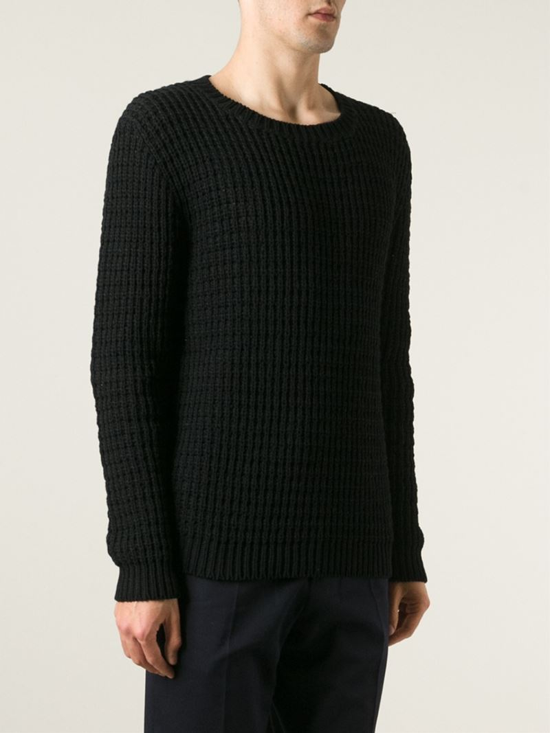 Raf Simons Waffle Knit Sweater in Black for Men - Lyst