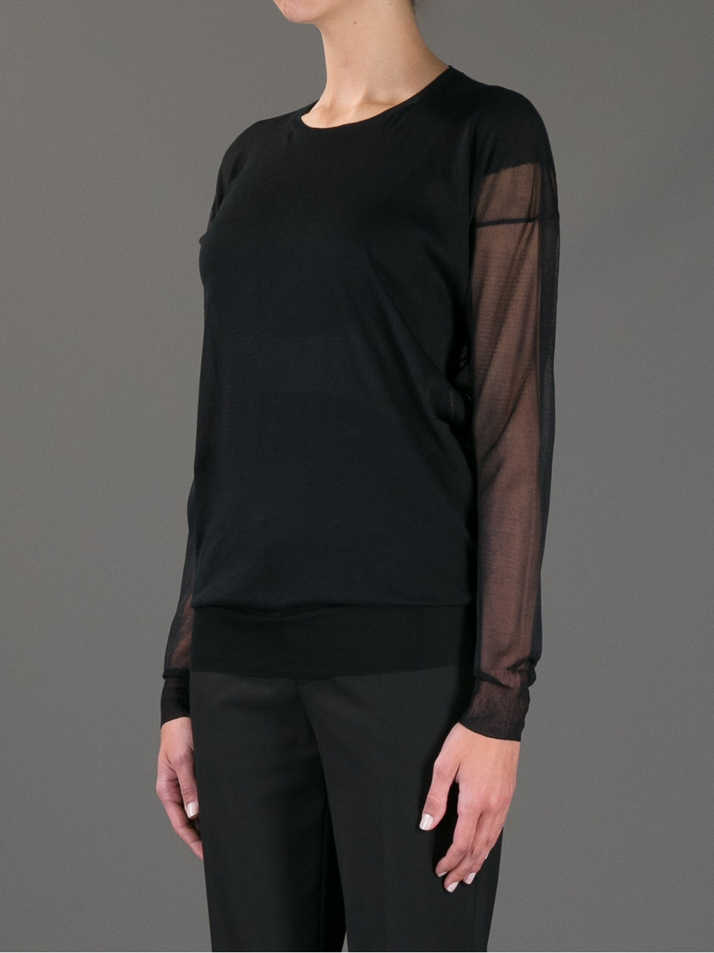black blouse with sheer sleeves