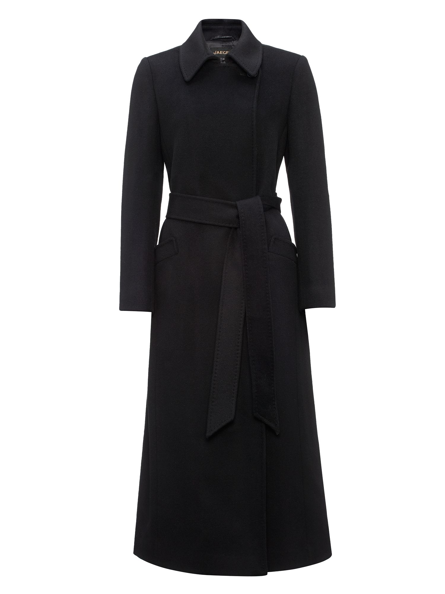 Jaeger Long Belted Coat in Black Lyst