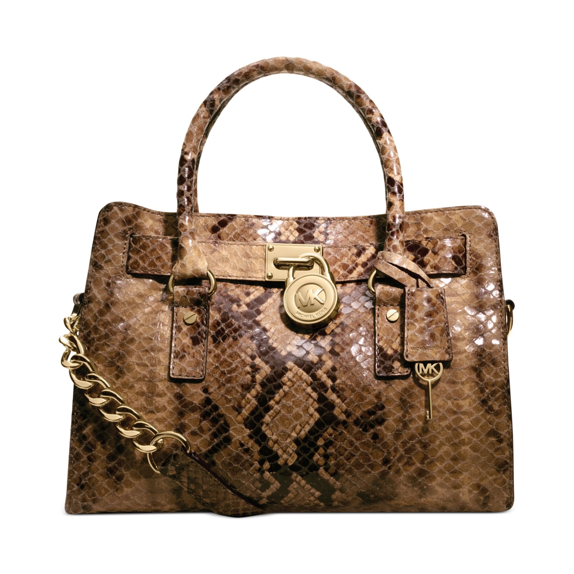 Lyst Michael Kors Hamilton East West Python Satchel In Natural