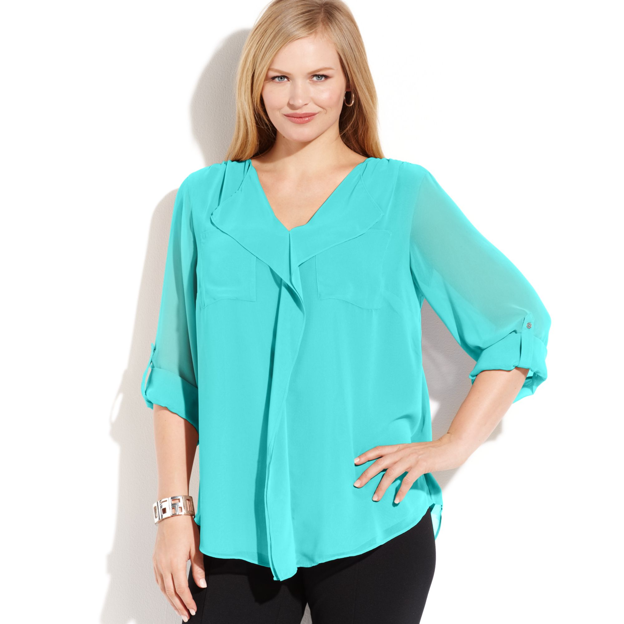 calvin klein ruffle sleeve blouse