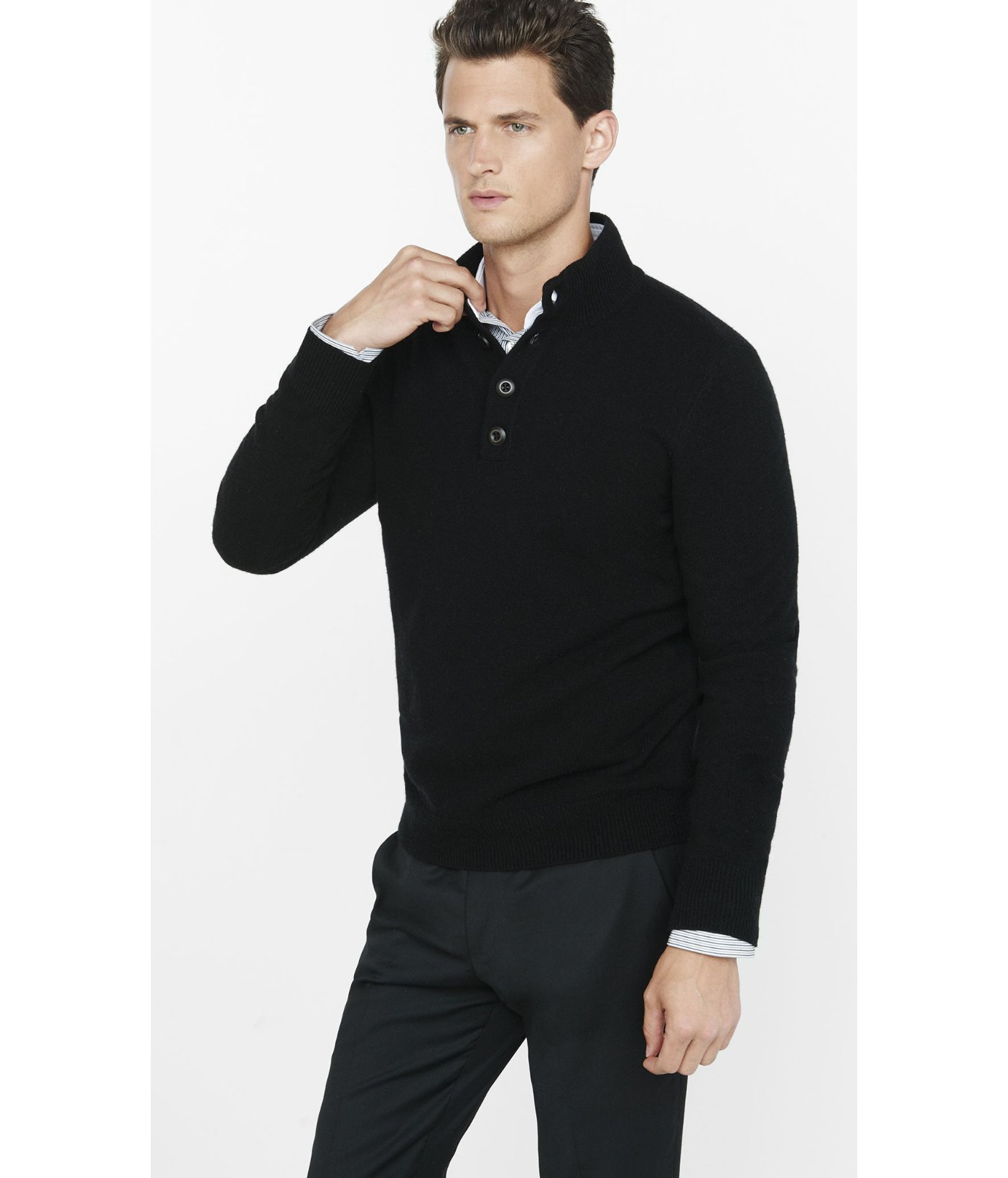 Express Button Mock Neck Sweater in Black for Men | Lyst