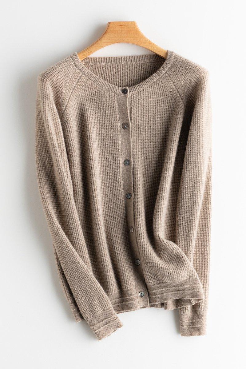 brown crew neck cardigan