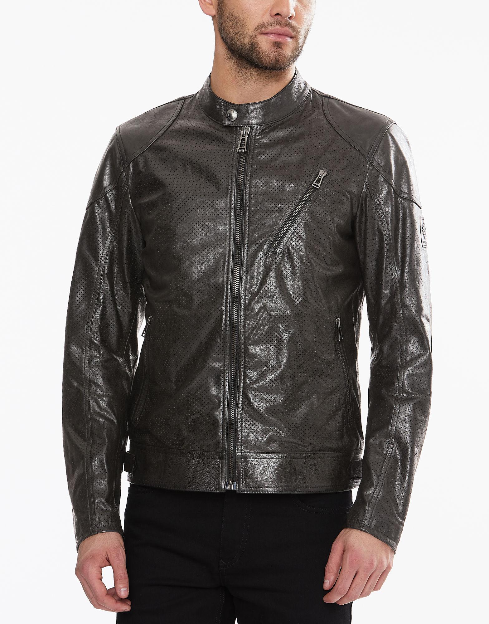 Belstaff Leather Maxford Perforated Jacket in Black for Men - Lyst
