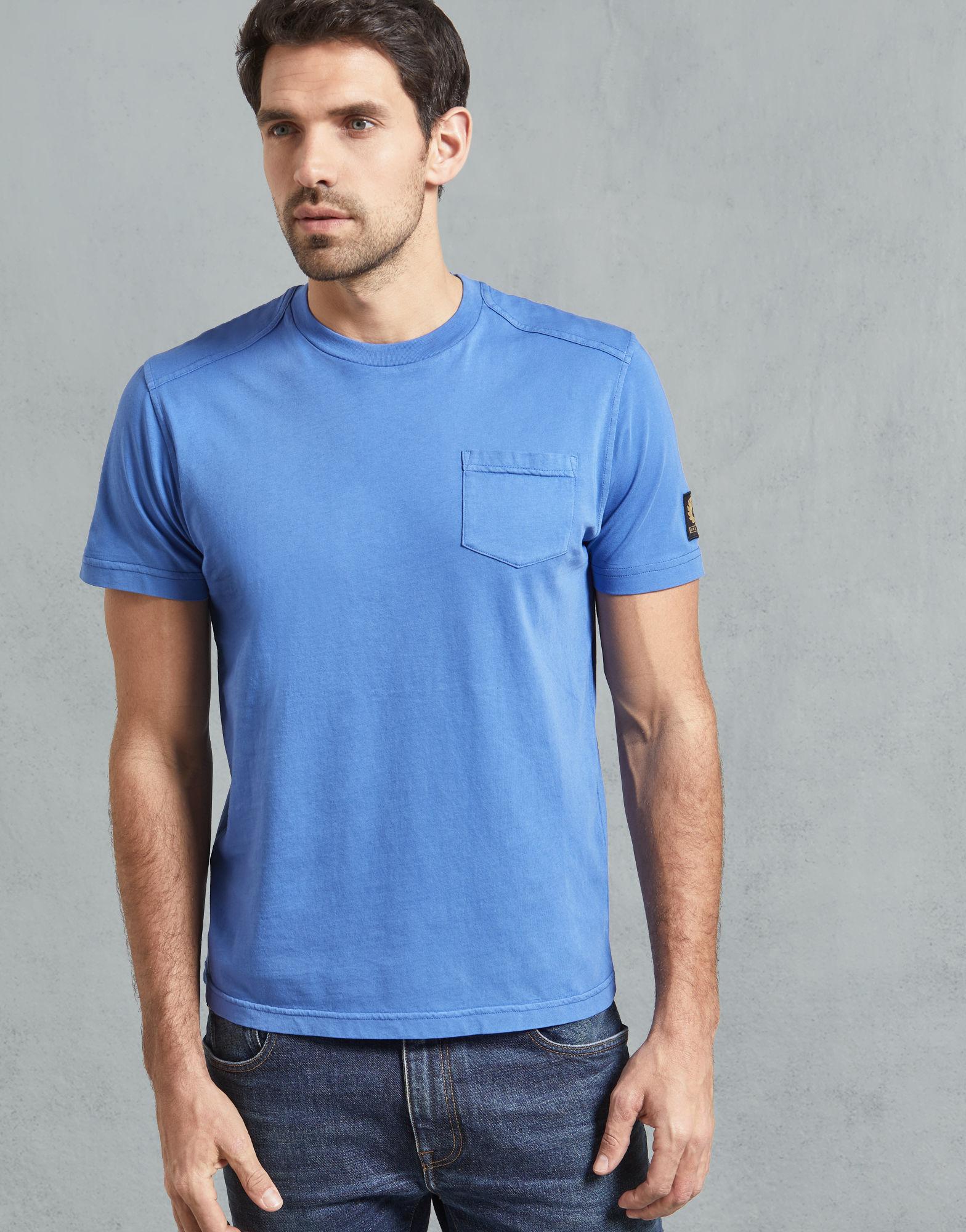 BELSTAFF /'THOM/' CHEST POCKET CLASSIC T-SHIRT DARK NAVY BLUE CREW NECK