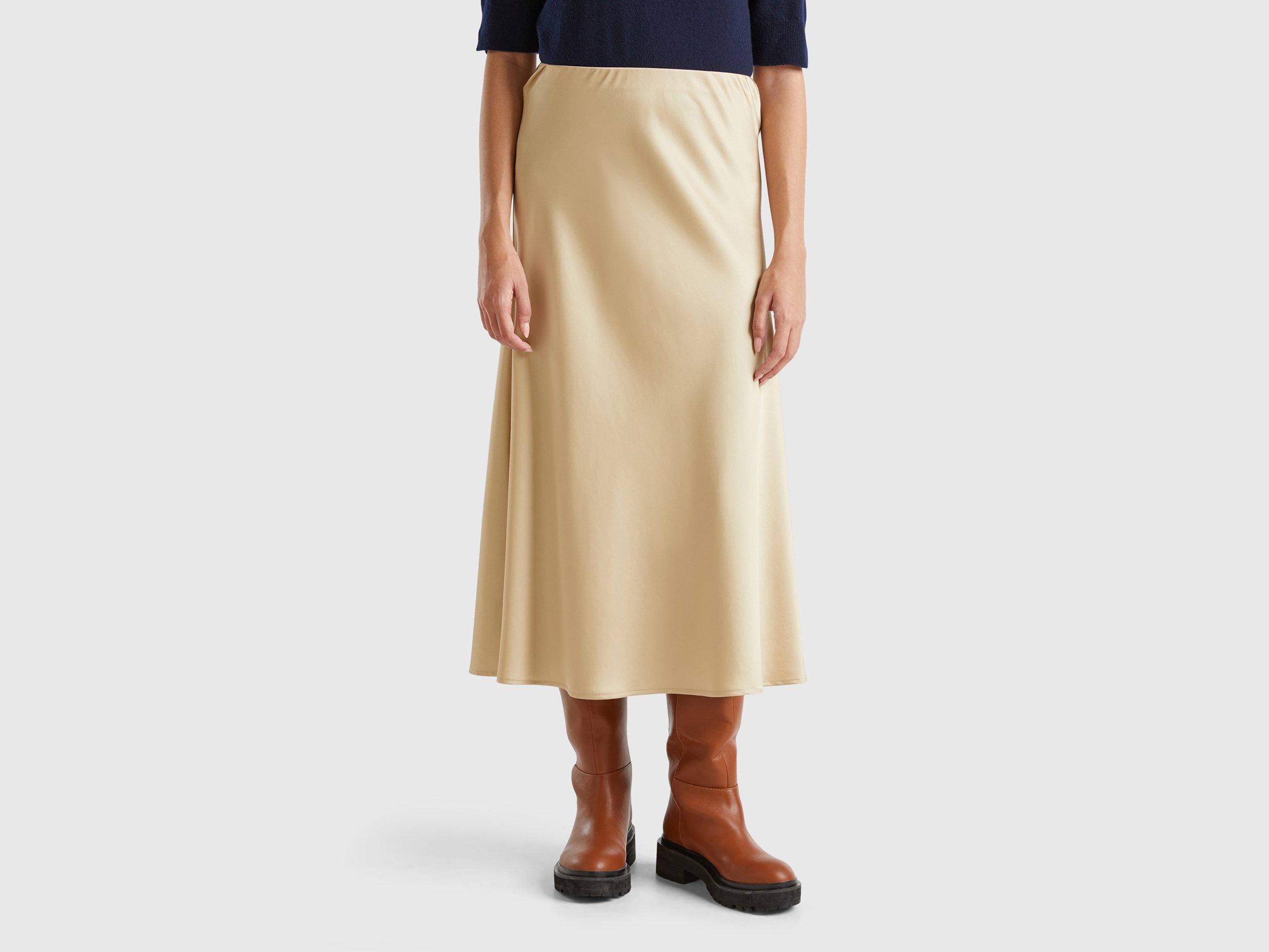 Benetton Flowy Satin Look Skirt in Black Lyst UK