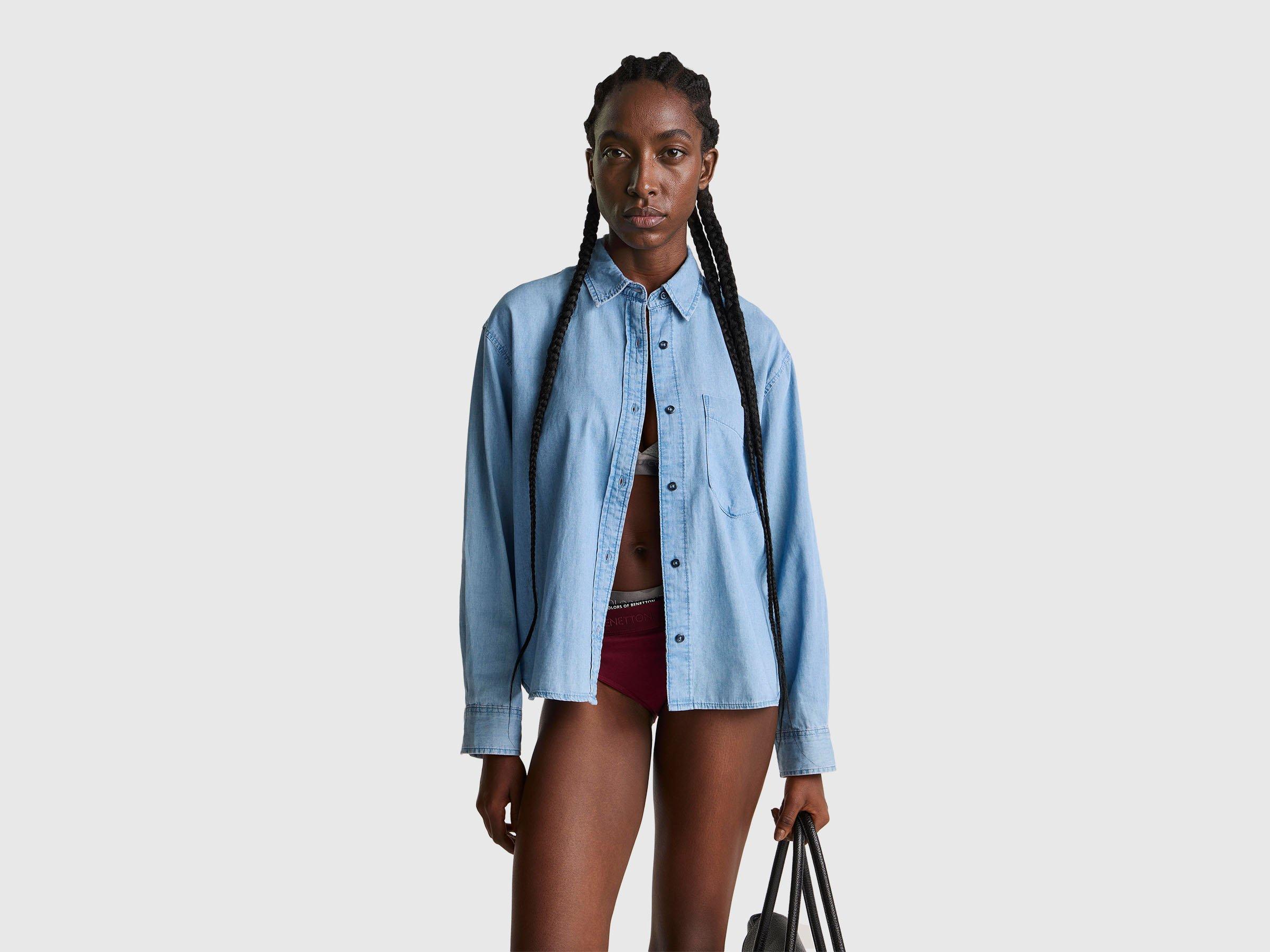 Denim Top Bleu Clair Femme Chemise Blanche Chemise En Jean Bleu