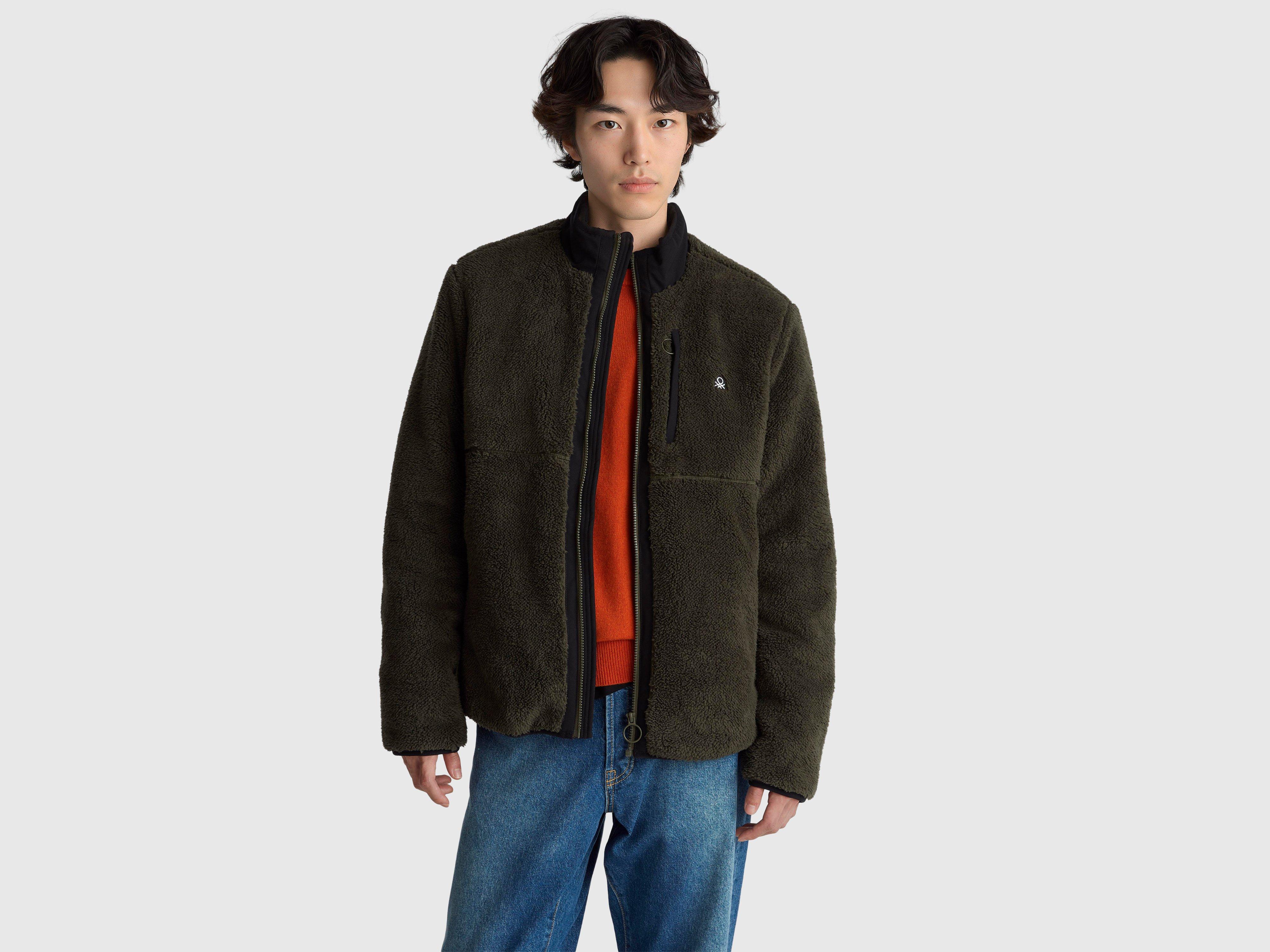 Blouson United Colors Of Benetton Homme - Nylon Avec Capuche, Cordon De Serrage, Broderie Logo, Taille Standard