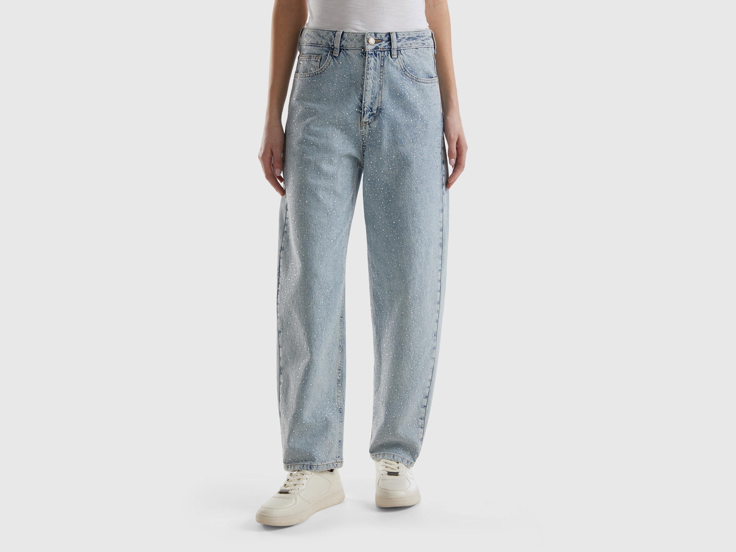 Benetton Carrot Fit Jeans With Rhinestones in Black Lyst UK