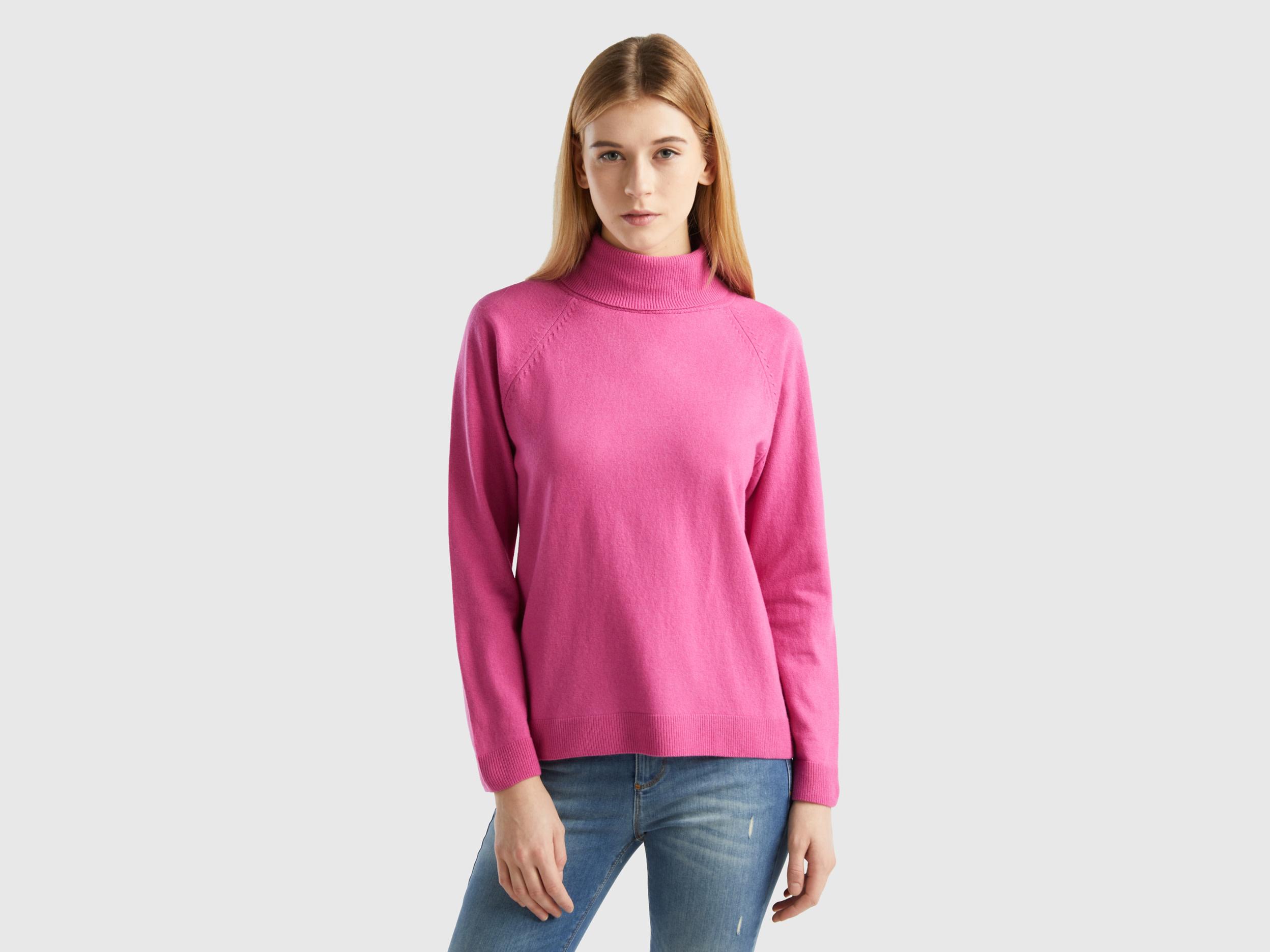 Benetton Pink Turtleneck Sweater In Cashmere And Wool Blend Lyst UK