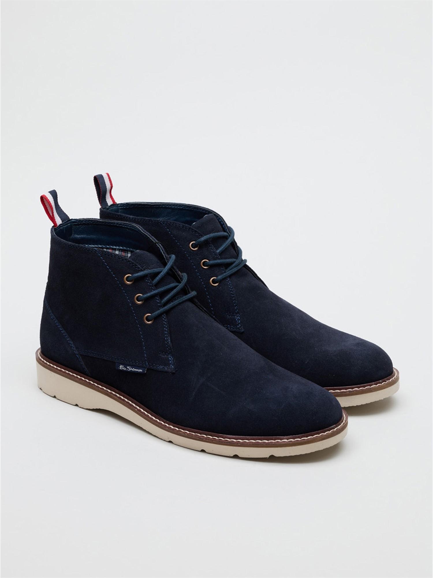 Ben Sherman Aberdeen brushed suede navy blue lace-up chukka ankle boots Blue Suede Parka Boot in Navy - Ben Sherman UK main image 2