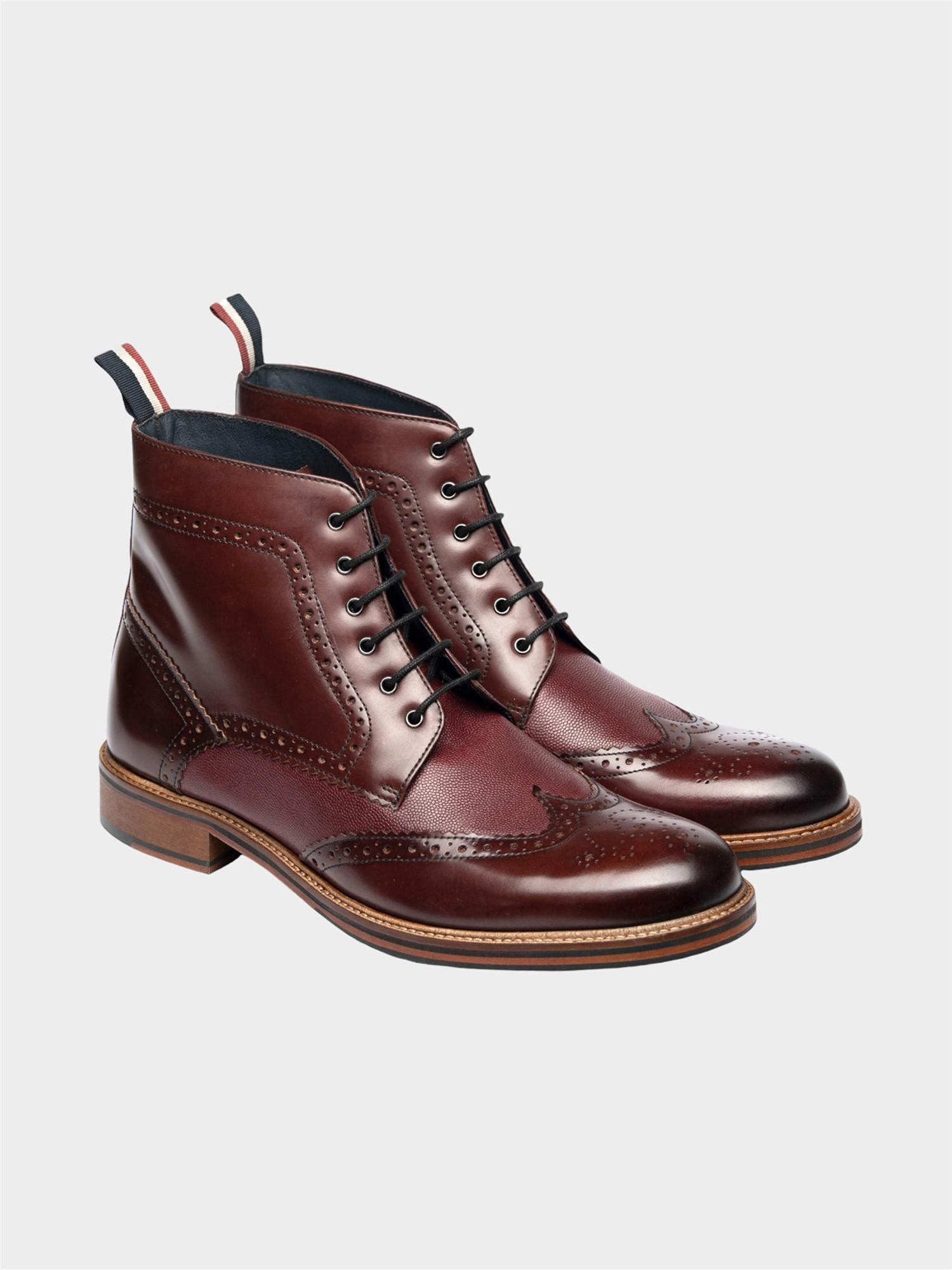 Ben Sherman Mens Oxblood Brogue Boots Ben Sherman Wide Fit Leather
