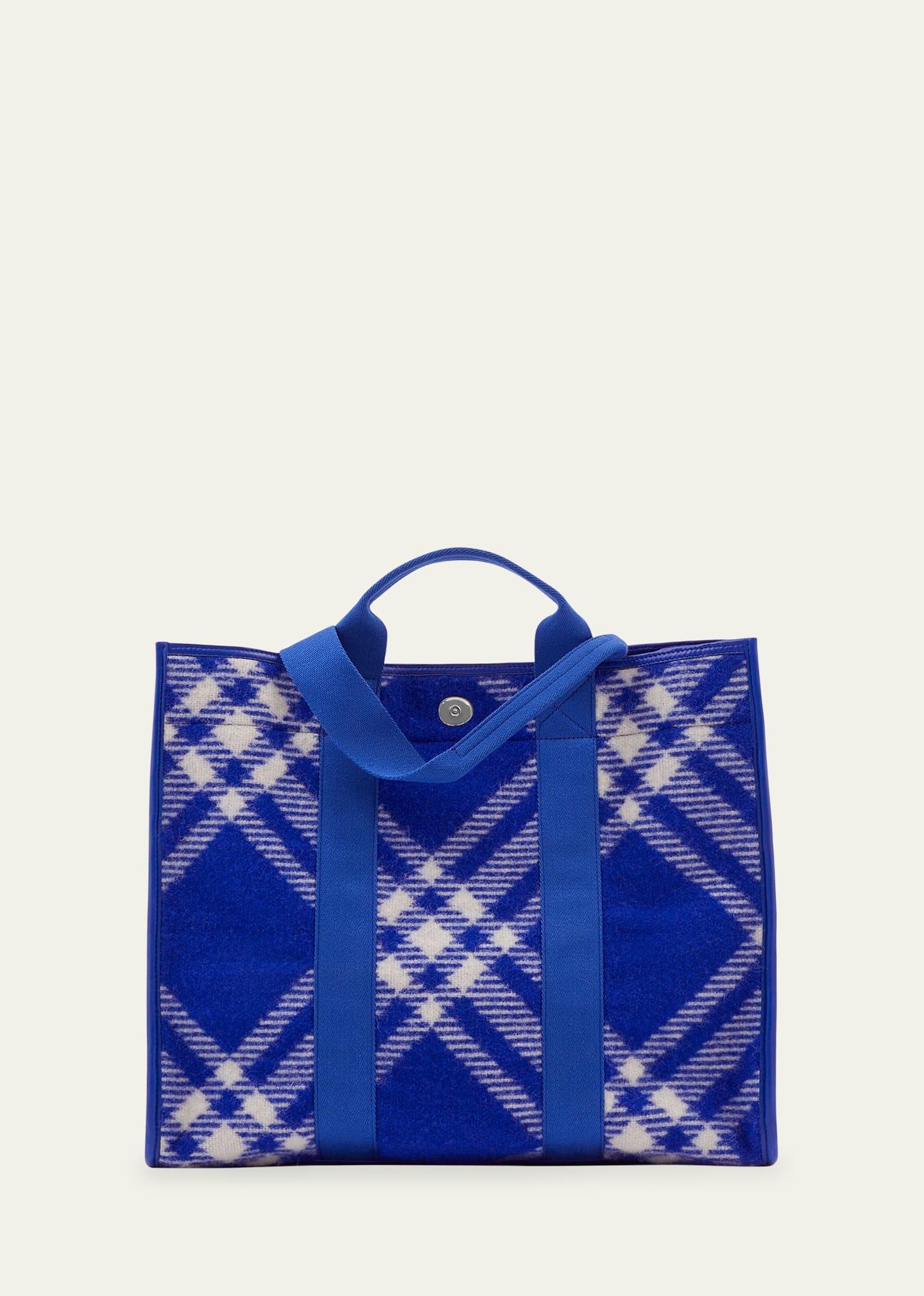 Neiman Marcus Blue Faux Leather Shopper Tote Bag