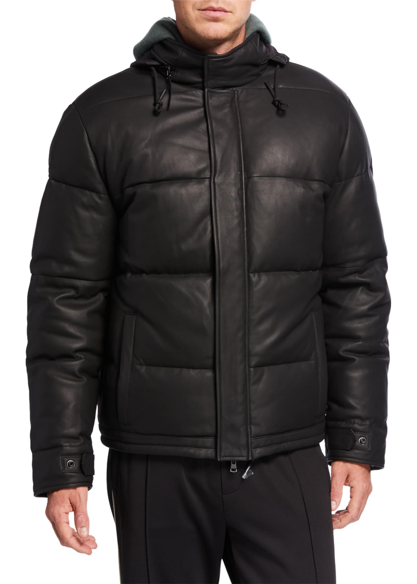 Vince Men's Down-filled Leather Puffer Jacket in Black for Men