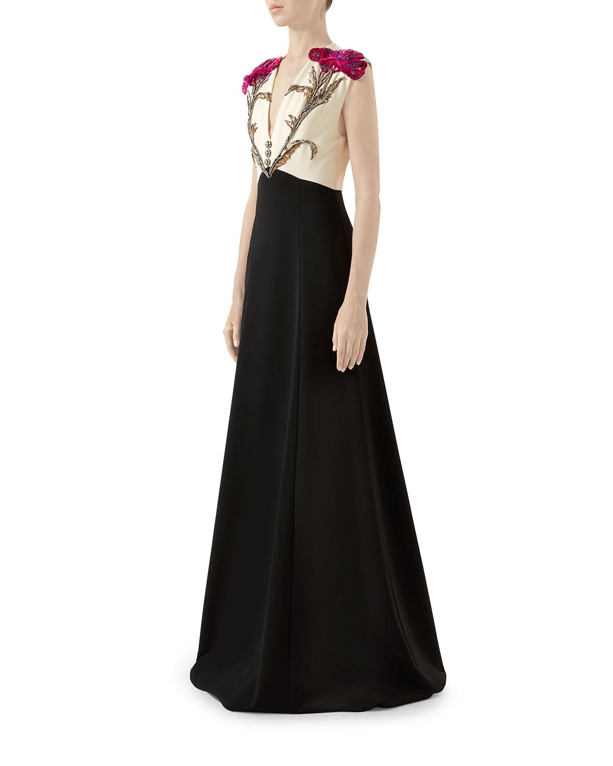 Gucci Floral Appliqu Evening Dress in Black | Lyst