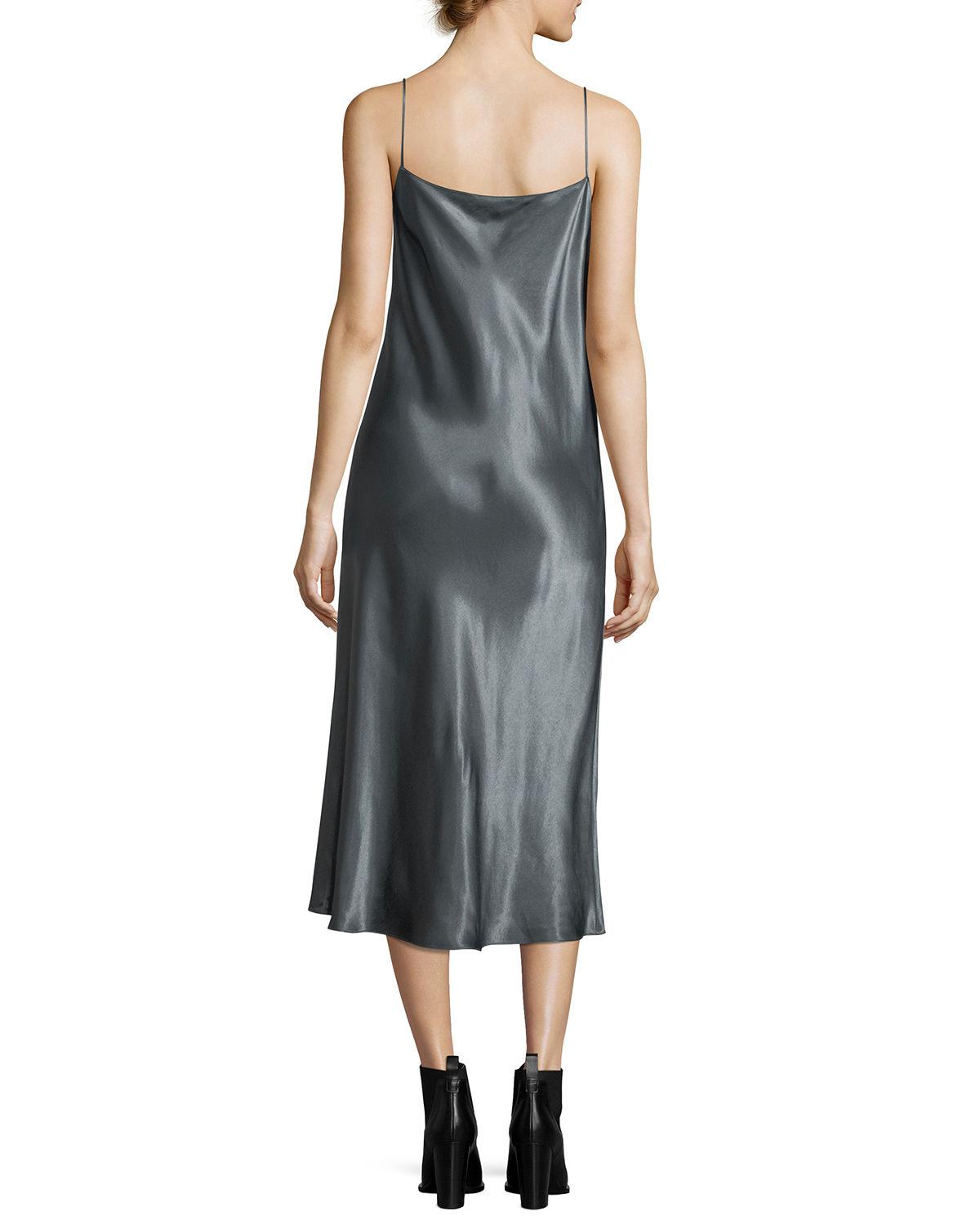 gray silk slip dress